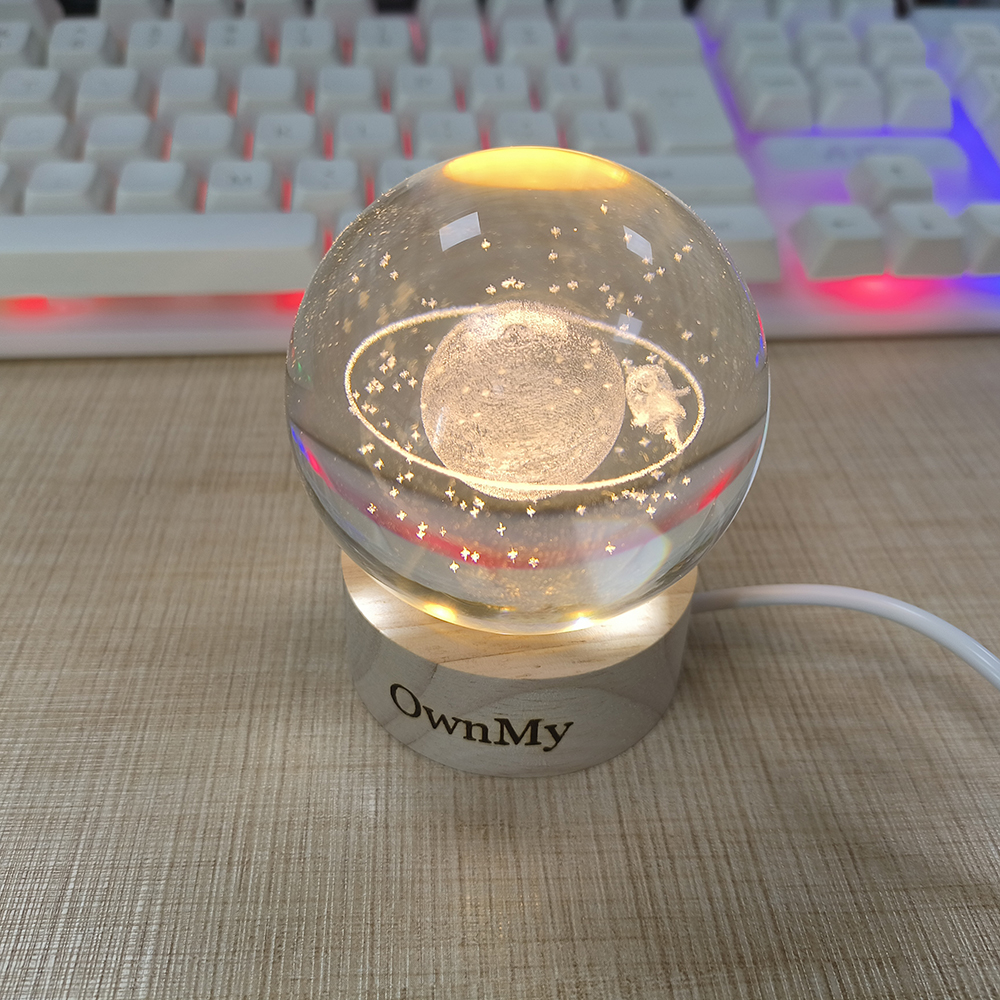 OwnMy Decorative glass crystal ball Office desktop decoration Bedroom living room decoration USB socket Luminous glass crystal ball