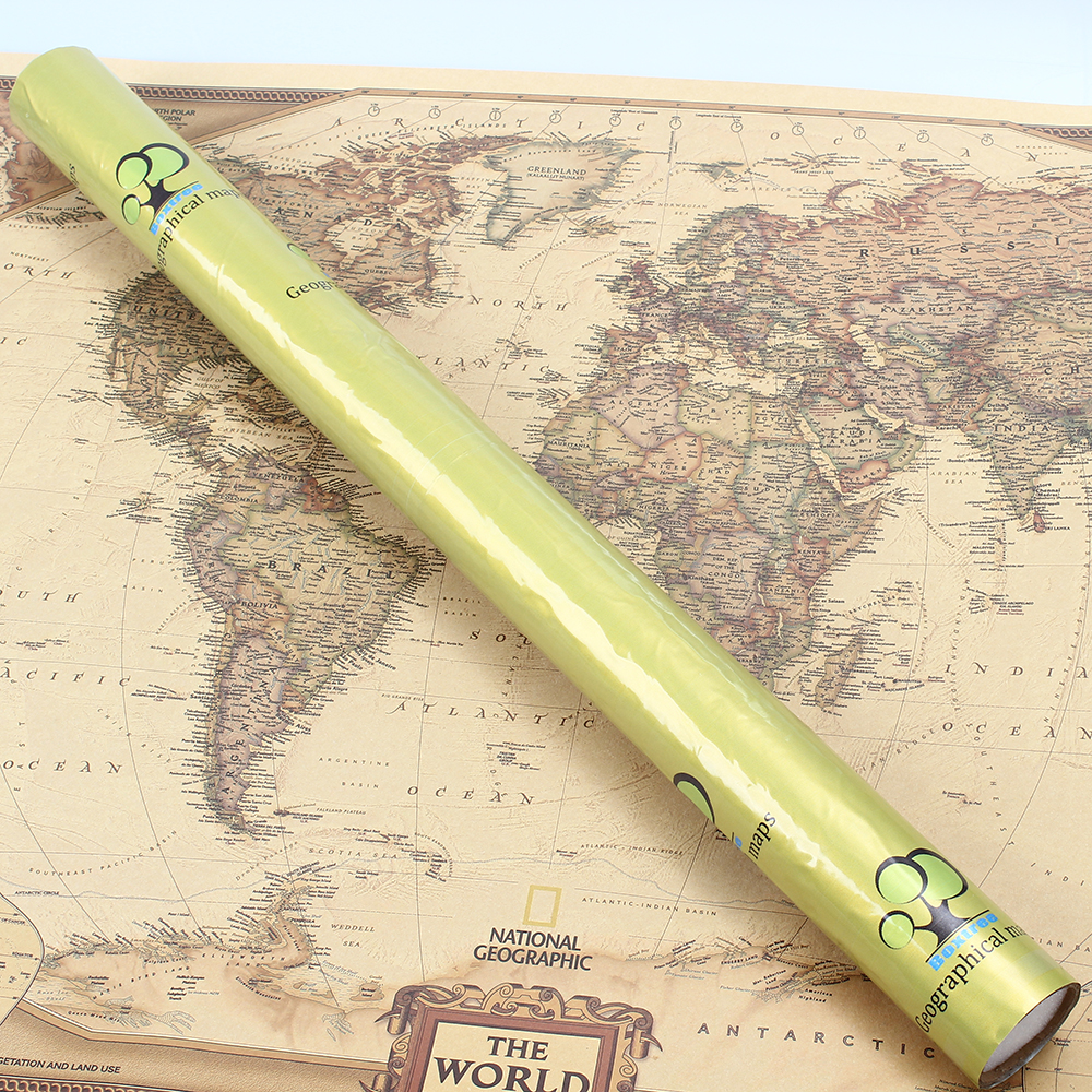 Boxtree Exquisite Kraft paper World Geographical Map - Artful Decor for Home and Office.