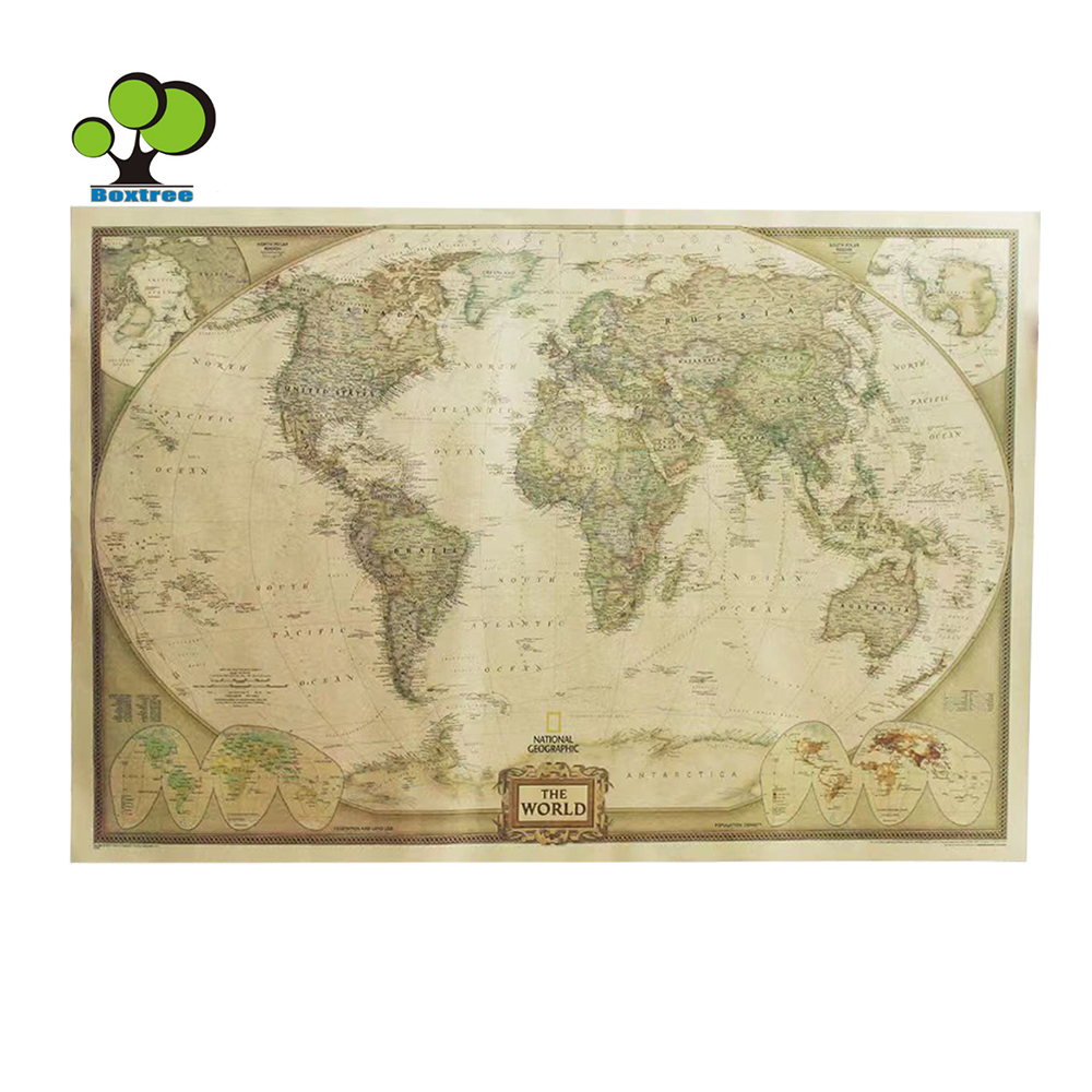 Boxtree Exquisite Kraft paper World Geographical Map - Artful Decor for Home and Office.