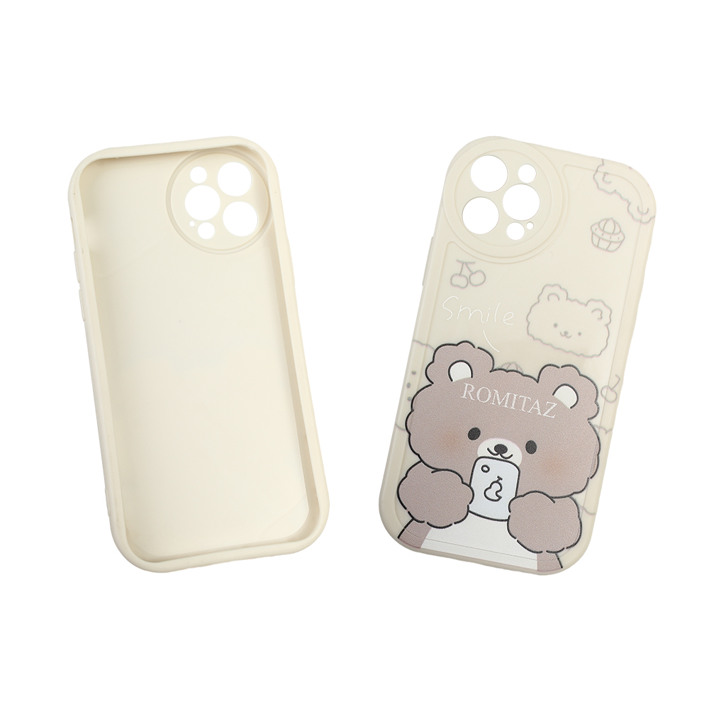 ROMITAZ Cases for Smartphones, Apple 12Pro White Cartoon Bear Pattern Phone Case Soft Silicone Anti Drop