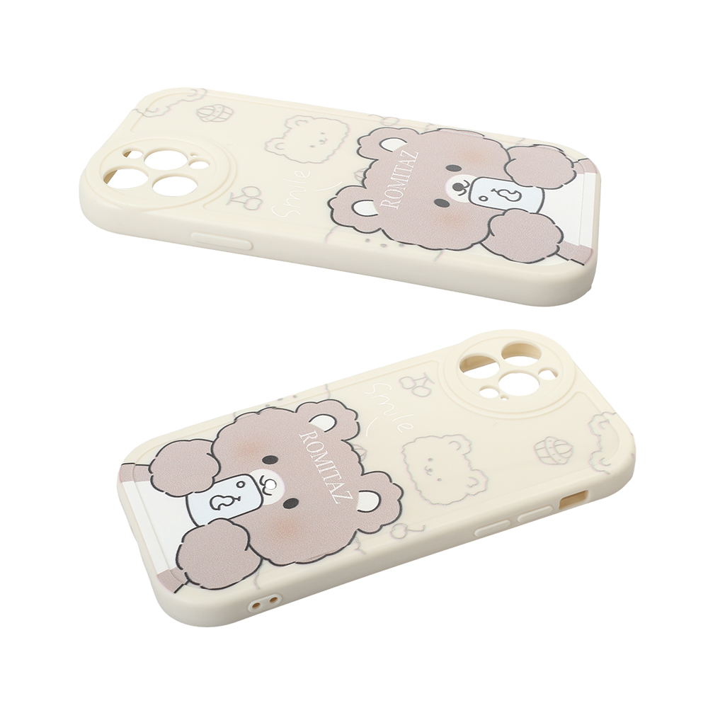 ROMITAZ Cases for Smartphones, Apple 12Pro White Cartoon Bear Pattern Phone Case Soft Silicone Anti Drop