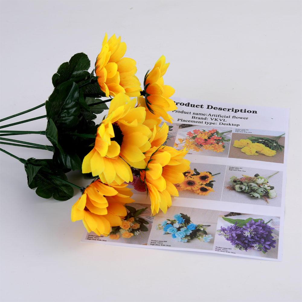 VKVL Beautiful artificial flowers Sunflower Bush With 7 Heads / 4 Blooms - Home Wedding Anniversary Grave By VKVL