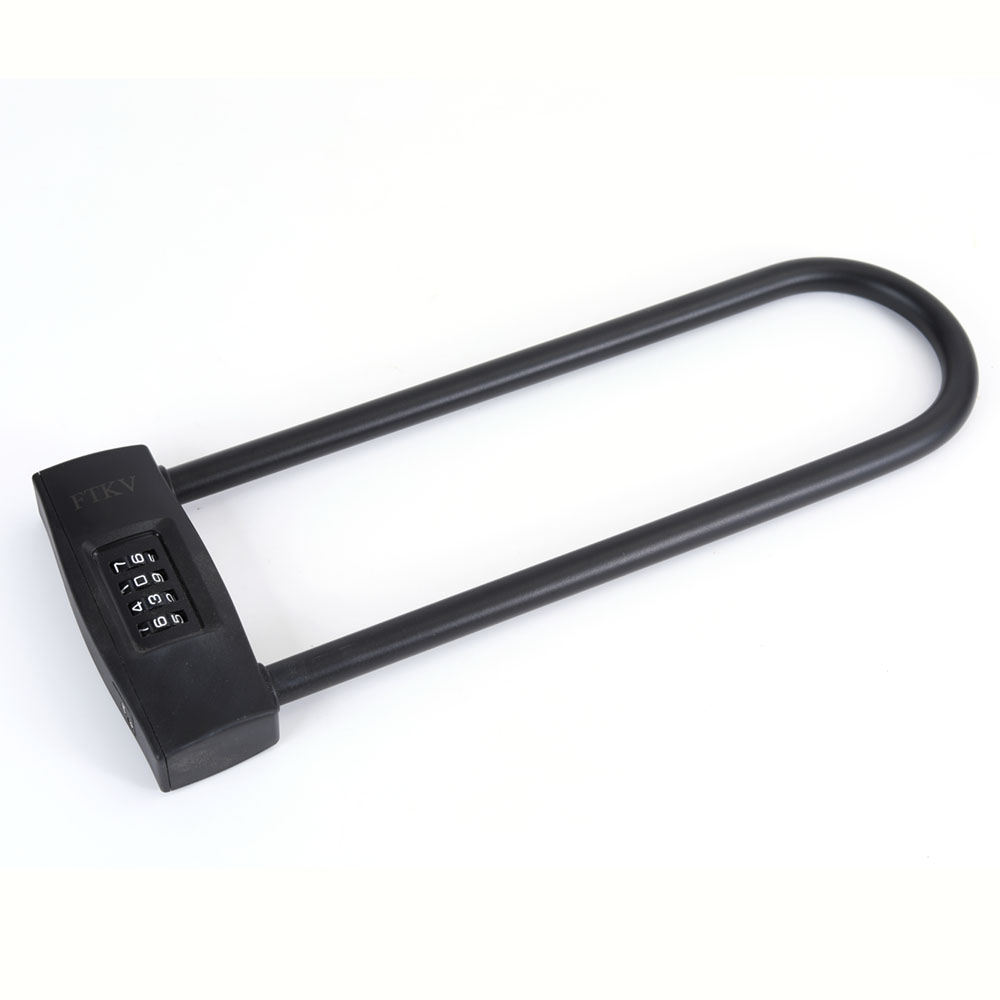 FTKV locks of metal,4 Digit Resettable Combination U Lock/D Lock for Bicycles/Glass Door Lock, 14mm Shackle for Heavy Duty Protection Long Gate Padlock