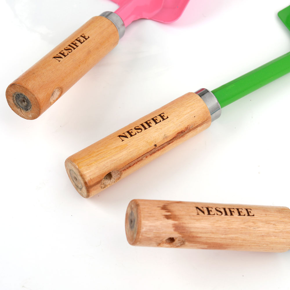NESIFEE Gardening tools, namely, trowels, weeding forks, spades, hoes,3PCS/Set Gardening Tools Set with Shovel RakeMade Of Metal With Sturdy Wooden Handle Safe Right Size Gardening Tools