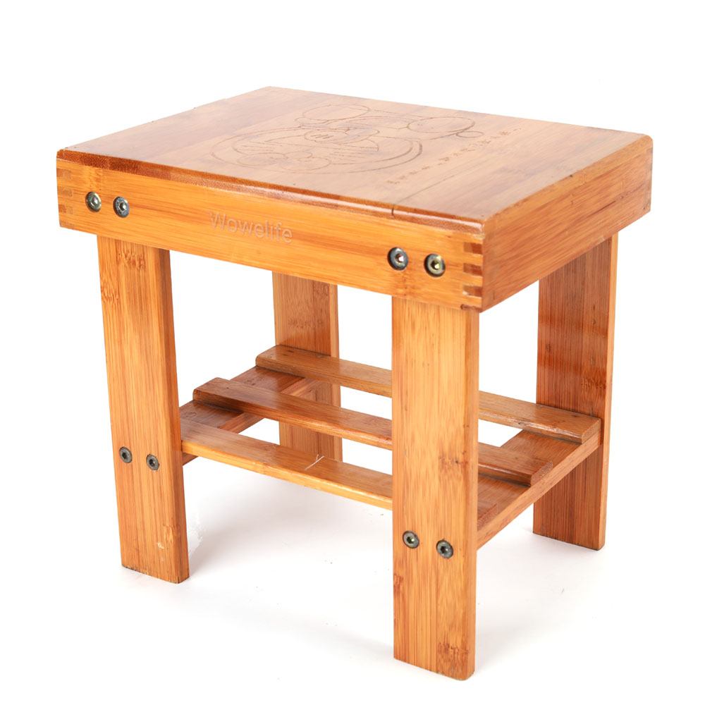 Wowelife Stools,Bamboo Spa Bench Wood Seat Stool Foot Rest Shaving Stool with Non-Slip Feets Storage Shelf for Shampoo Towel,Works in Bathroom/Living Room/Bedroom/Garden Leisure