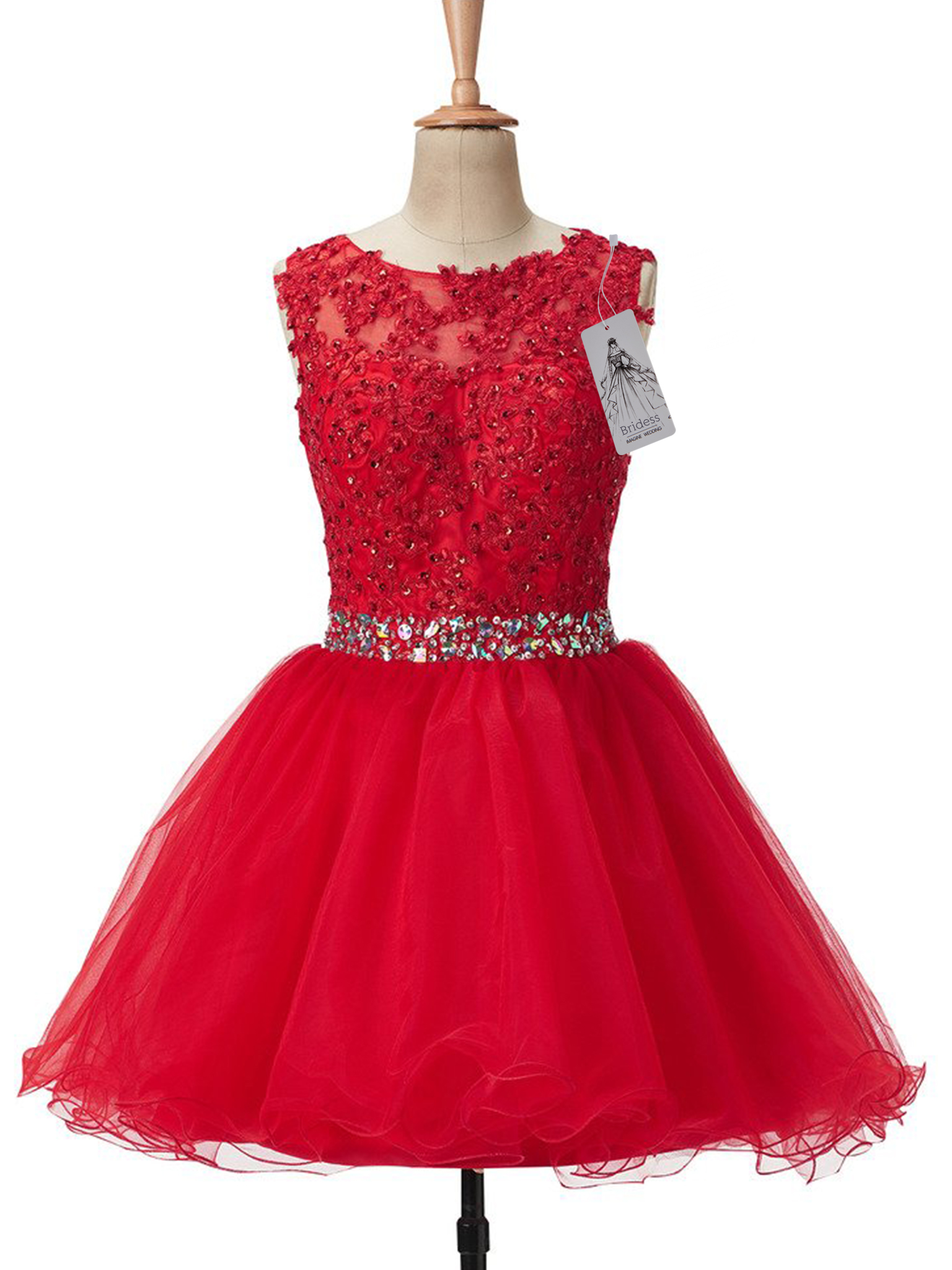 Bridess Women's Tulle Short Applique Beading Formal Homecoming Cocktail Party Dress