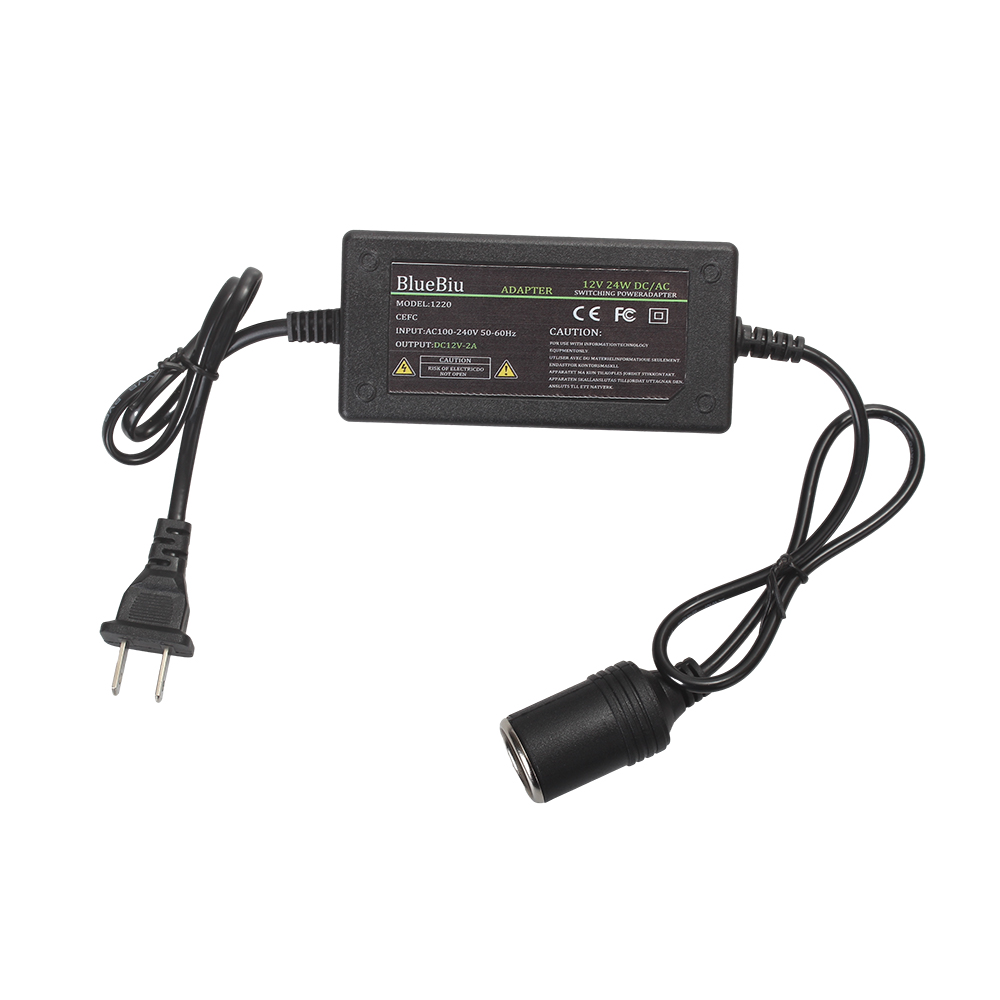 BlueBiu DC/AC Power Converter,Car Cigarette Lighter Socket AC/DC Power Supply Adapter for Tire Inflator, Car Refrigerator, Car Vacuum Cleaner, and Other Car Devices(AC 100V ~ 240V to DC 12V 2A 24W)