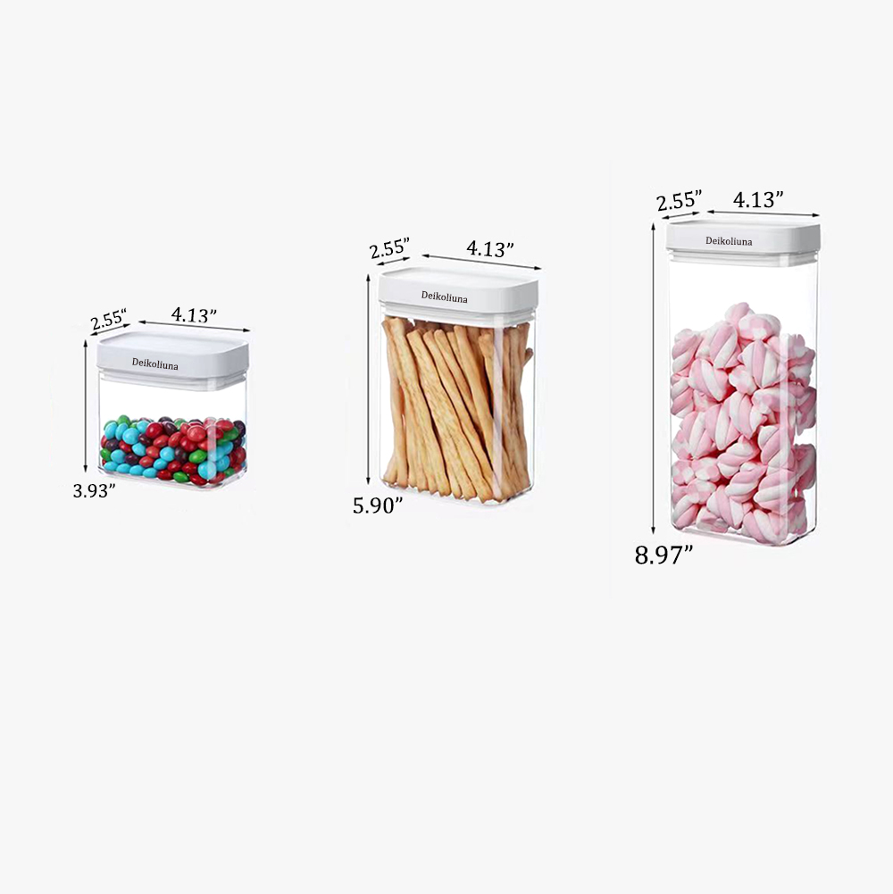 Deikoliuna 3PCS Kitchen Storage Containers, Airtight Food Storage Containers for Cereal, Rice, Flour and Sugar Containers