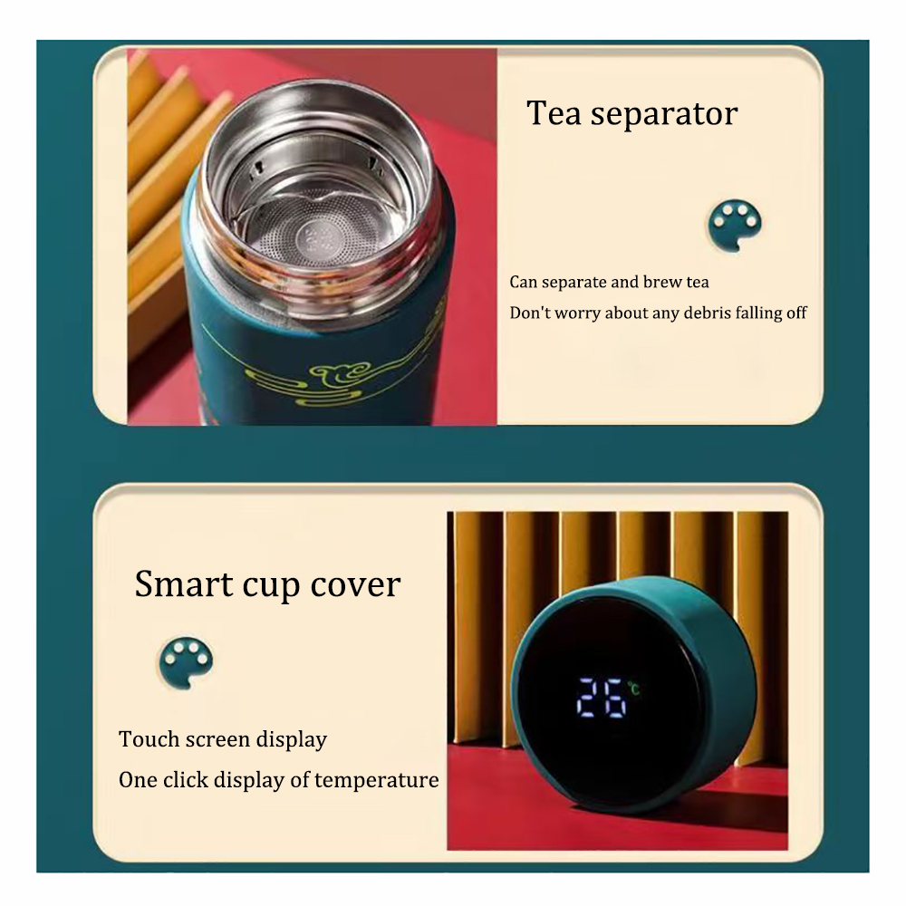 Deikoliuna Style Stainless Steel Insulated mugs 16.9oz, Travel Mug, Smart Water Cup with Digital Temperature Display