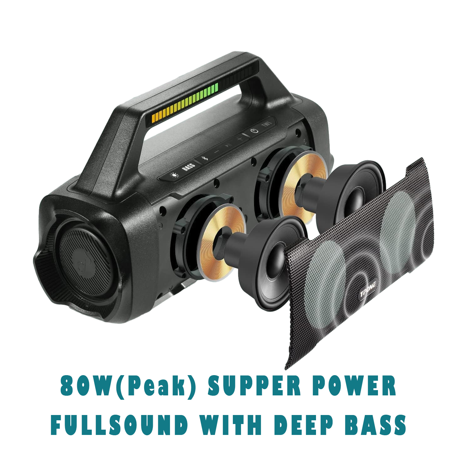 TPBEAT Loudspeakers,Outdoor Portable Subwoofer Speaker Waterproof Wireless Speaker,Loud Stereo,For Home, Car, Outdoor