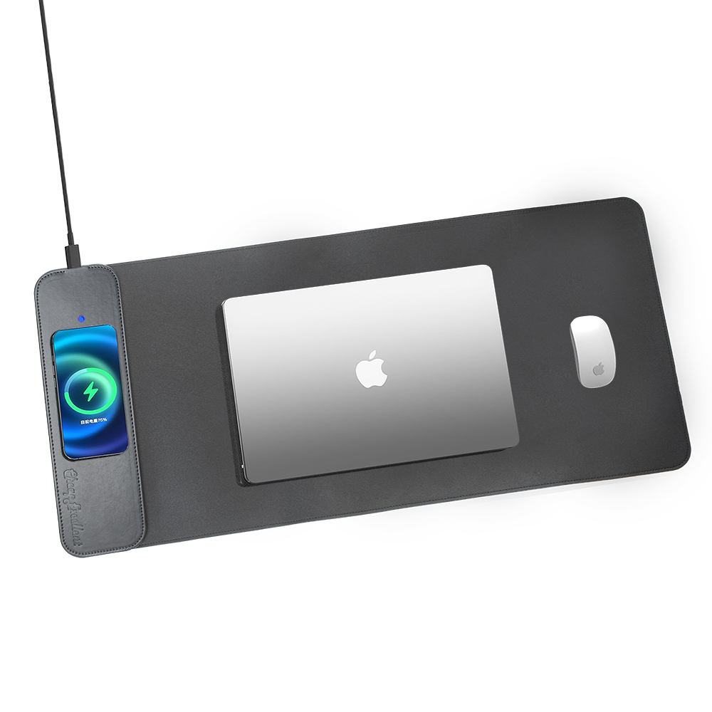 Cheapexcellent Mouse and Keyboard Pad Gaming 28.7 * 13inch Wireless Charging-Left Side,PU Leather Keyboard Pad Large Size,Non-Slip Gaming Mouse Pad Phone Charger,Office Keyboard Desk Mat (Black, Large)