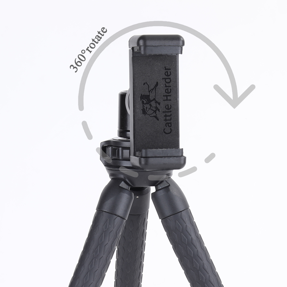 Cattle Herder Smartphone mounts ,Phone Tripod, Adjustable Flexible Mini Tripod Camera Travel Tripod with Bluetooth Control, Universal Clip 360° Rotating Camera Stand Holder for GoPro and Small Camera