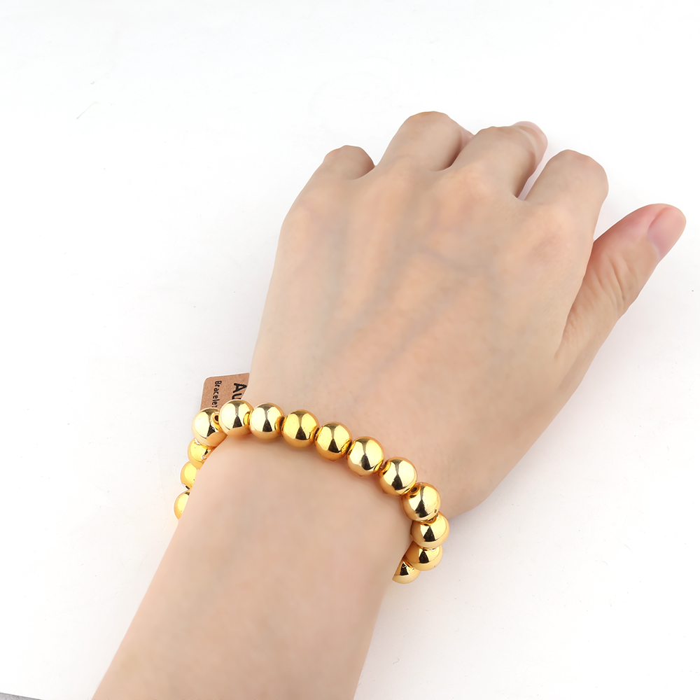 Auirre Bracelets,Gold Bead Bracelets for Women 14K Gold Plated Stretchable Beaded Bracelet Elastic Layered Gold Ball Bracelets