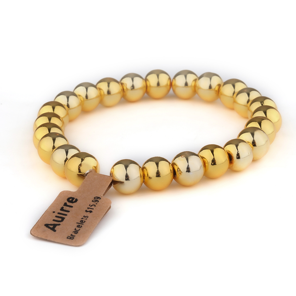 Auirre Bracelets,Gold Bead Bracelets for Women 14K Gold Plated Stretchable Beaded Bracelet Elastic Layered Gold Ball Bracelets