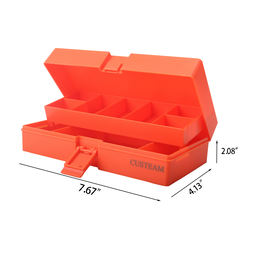 CUSTEAM Fishing bait box, outdoor storage box, fishing hook, fishing line, double-layer, sturdy, drop resistant, folding fishing bait box