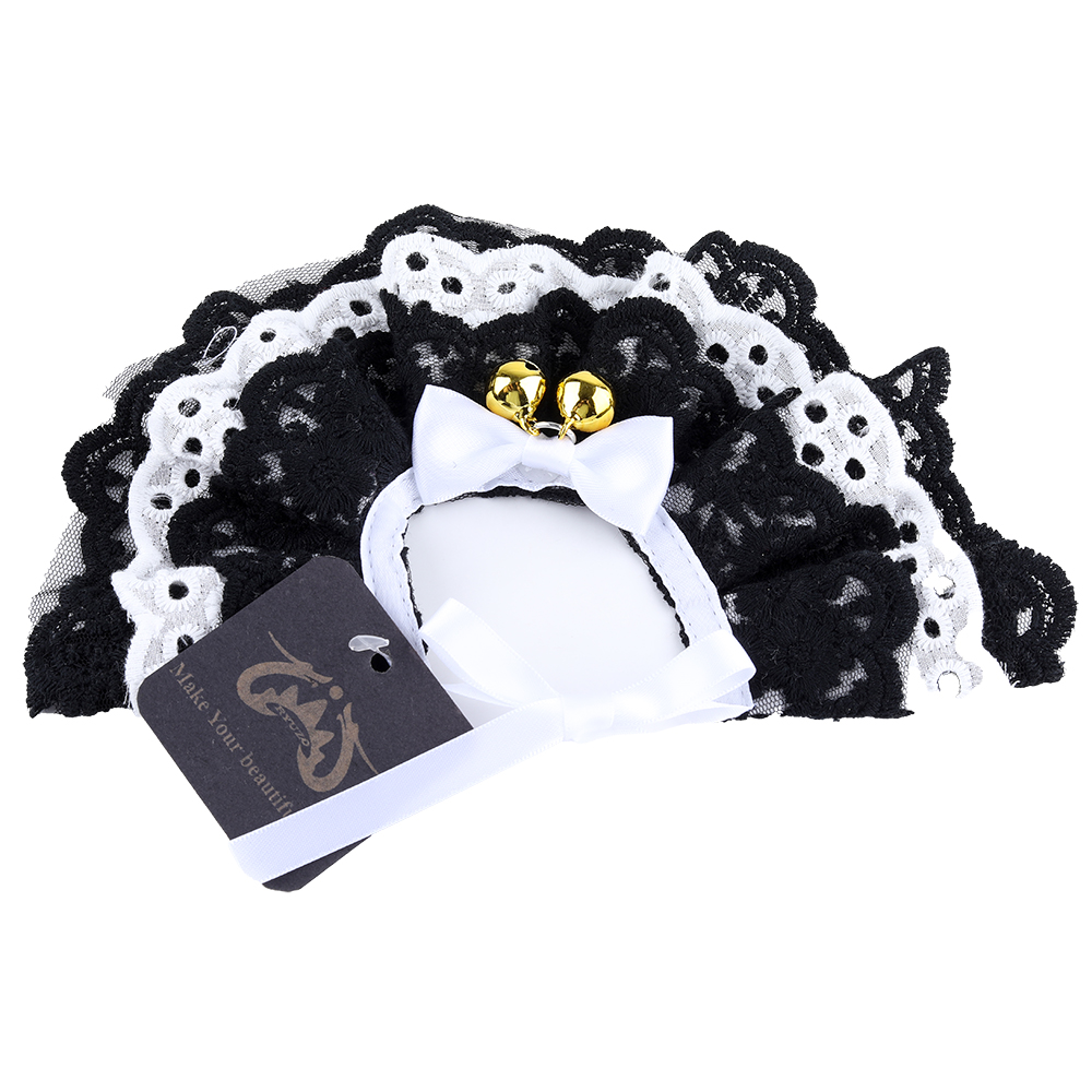 Ryuzo collars for cats,Cat Collar Lace Decorative Cute Cotton Creative Metal Puppy Bib Collar with Bell Detachable Indoor Fun Novelty Bow