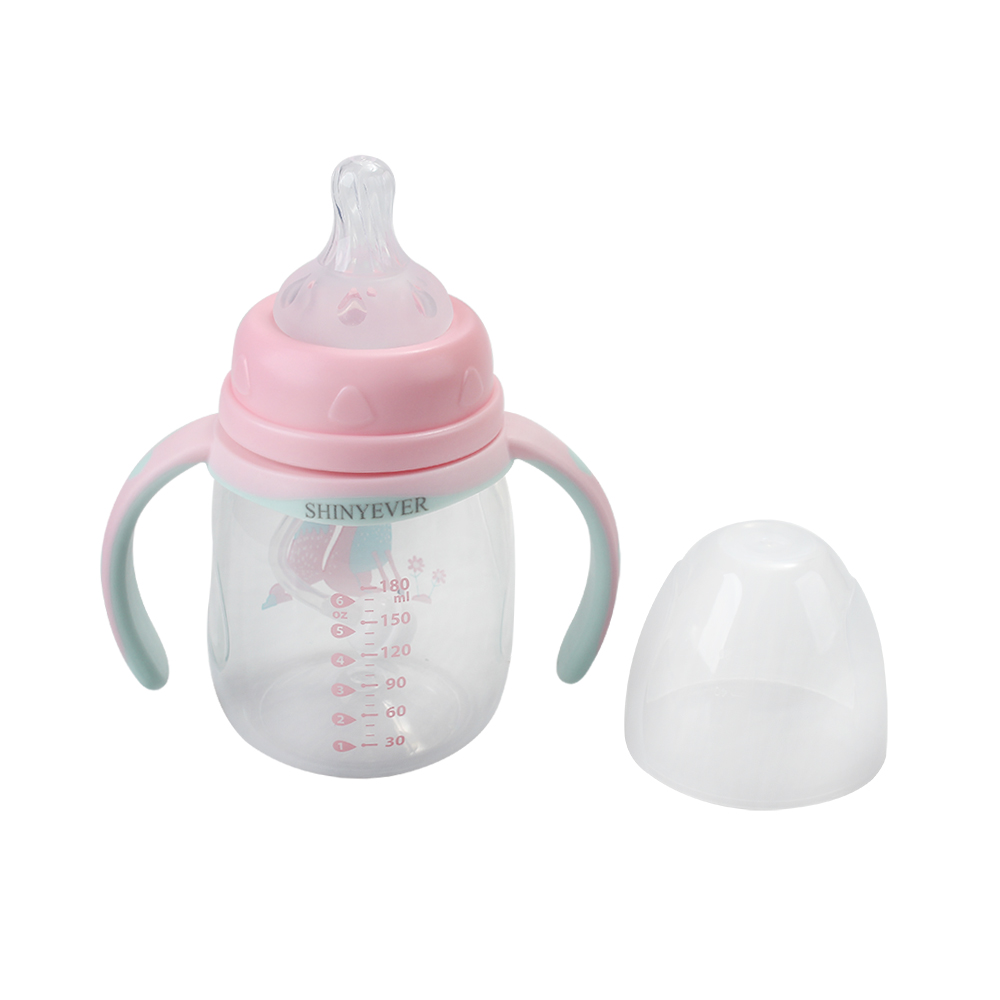 SHINYEVER 180ml Baby feeding bottle, BPA free, fall resistant, wide caliber with straw handle