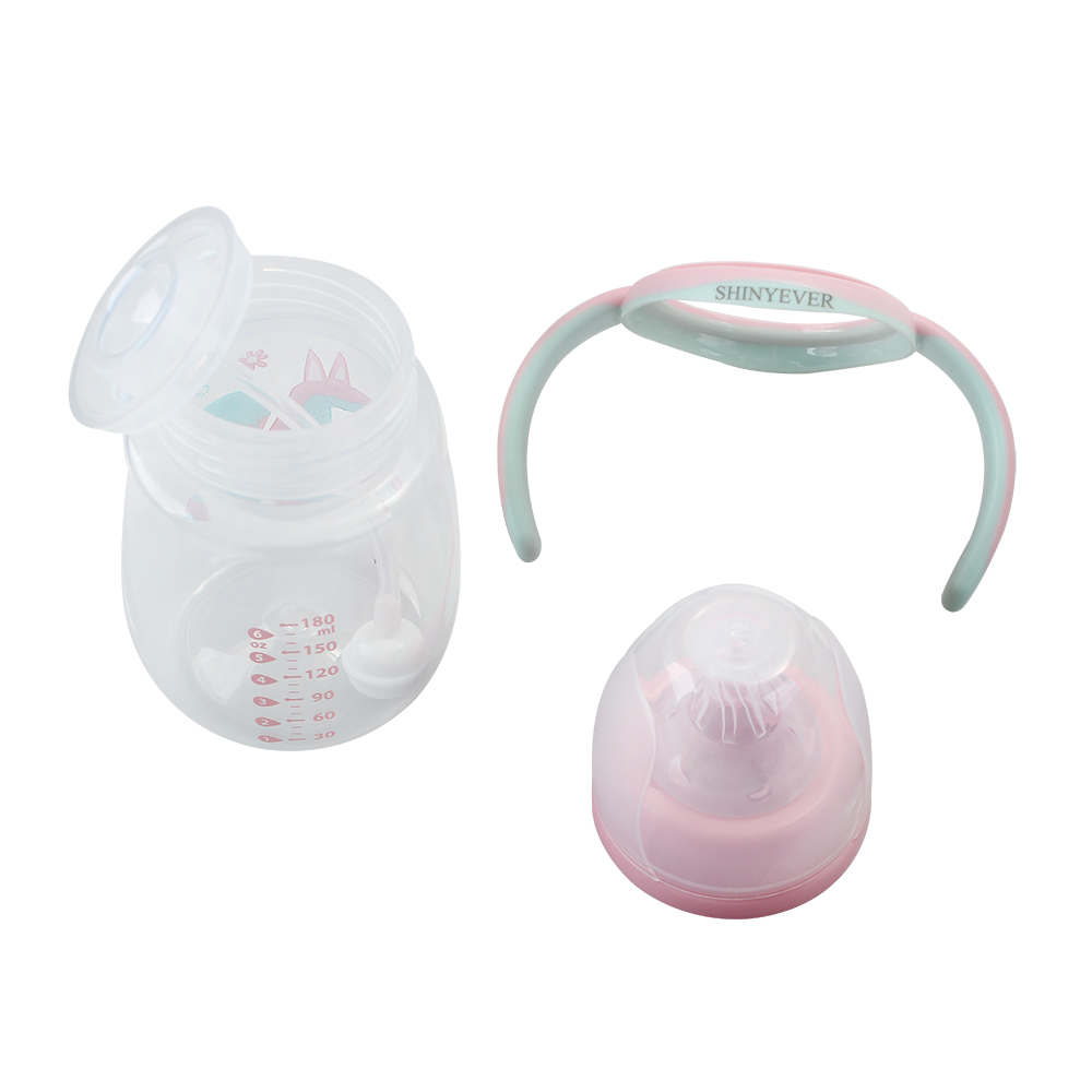 SHINYEVER 180ml Baby feeding bottle, BPA free, fall resistant, wide caliber with straw handle