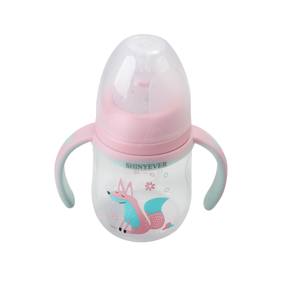 SHINYEVER 180ml Baby feeding bottle, BPA free, fall resistant, wide caliber with straw handle