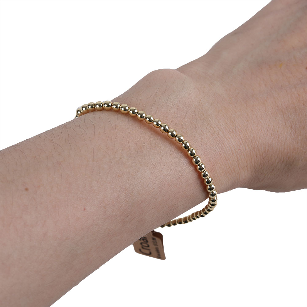 Croar Bracelets，Gold Bead Bracelets for Women 14K Gold Plated Stretchable Beaded Bracelet Elastic Layered Gold Ball Bracelets for Teen Girls