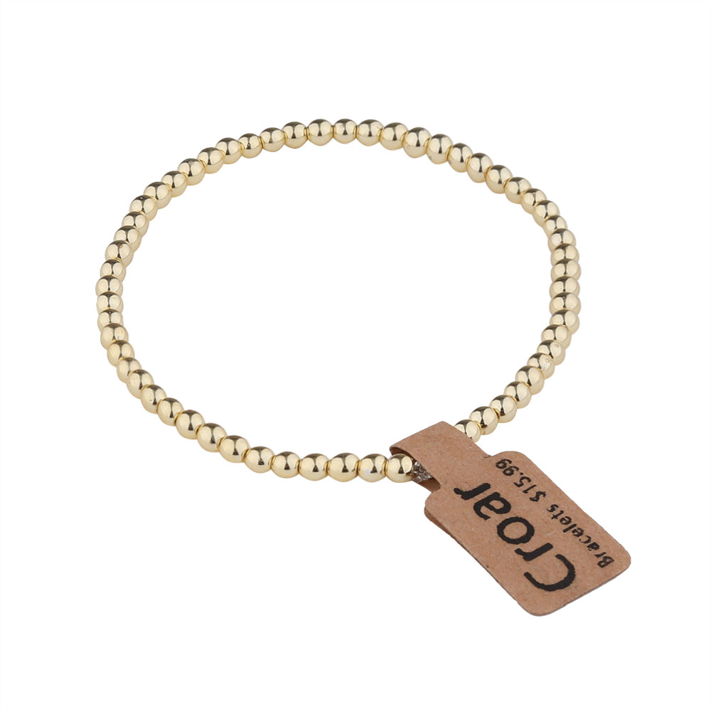 Croar Bracelets，Gold Bead Bracelets for Women 14K Gold Plated Stretchable Beaded Bracelet Elastic Layered Gold Ball Bracelets for Teen Girls