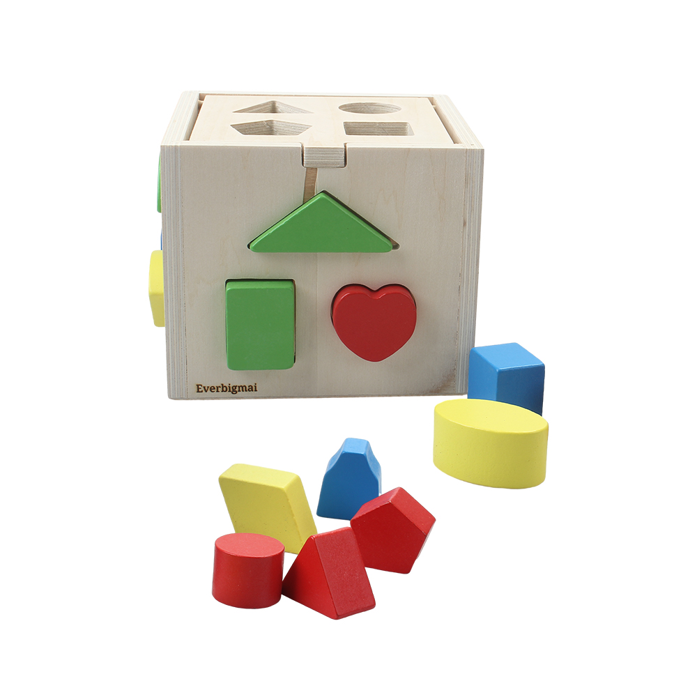 Everbigmai Toy building blocks, intelligence toys, matching shapes, thirteen hole wooden toy building blocks