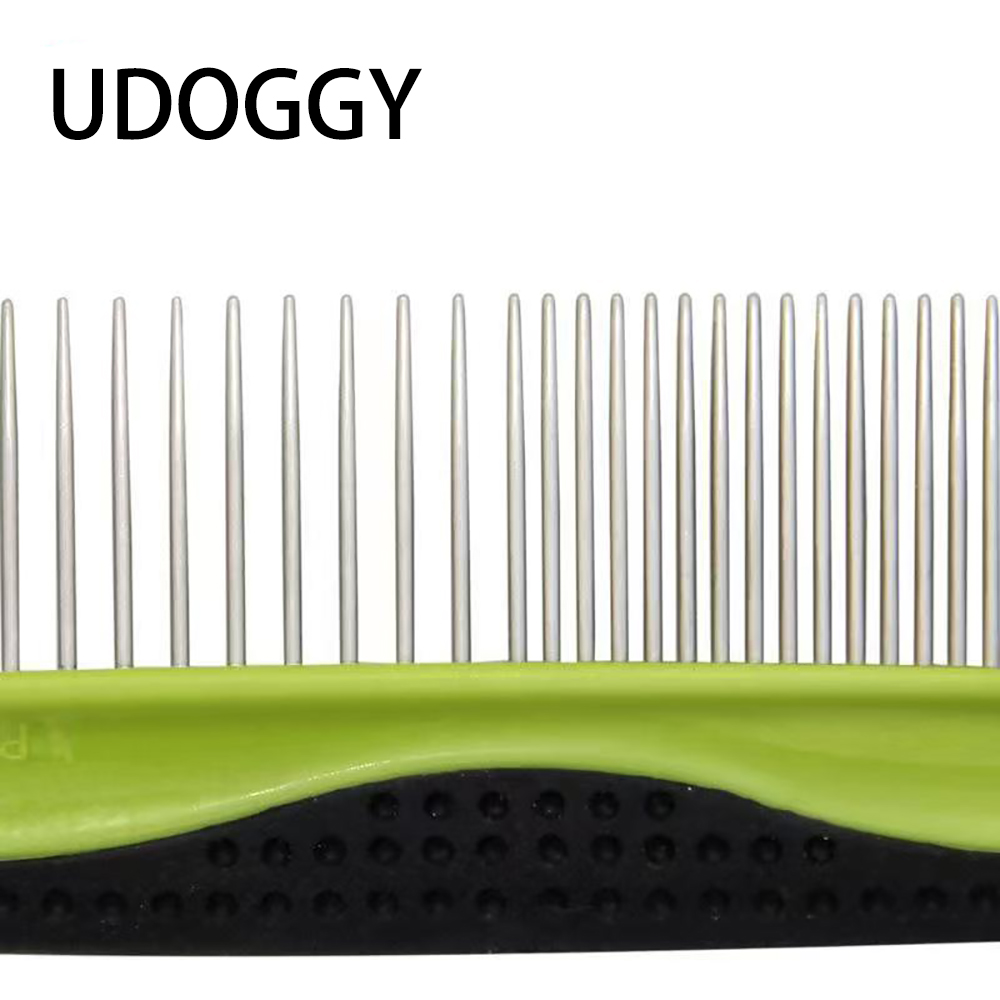 UDOGGY Pet comb, Portable 2-in-1 Stainless Steel Grooming Comb for Small, Medium & Large Pets