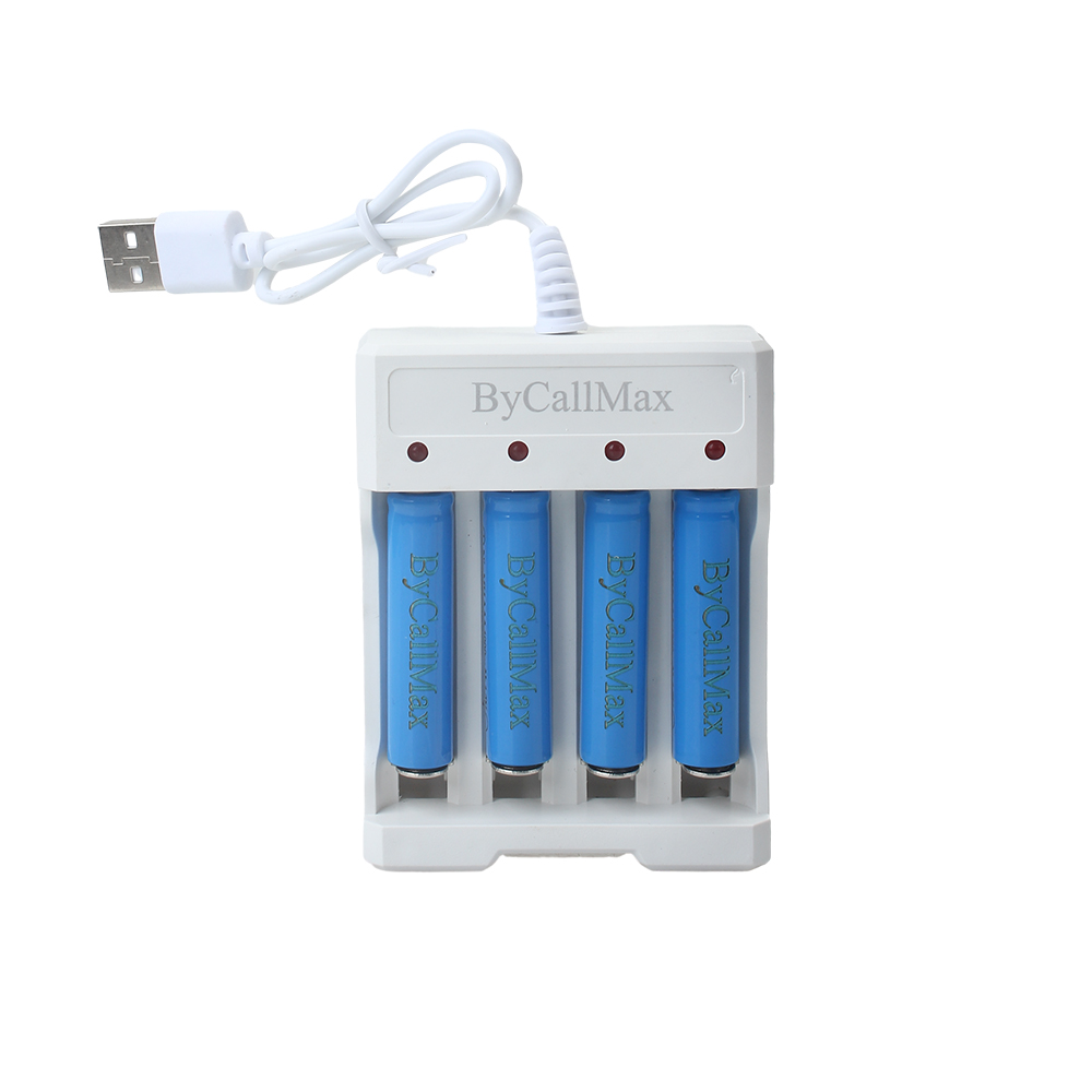 ByCallMax Rechargeable electric batteries,4Pcs Ni-MH AAA 1000mAh 1.2v Batteries with Charger,USB Fast Charging, Independent Slot ﻿