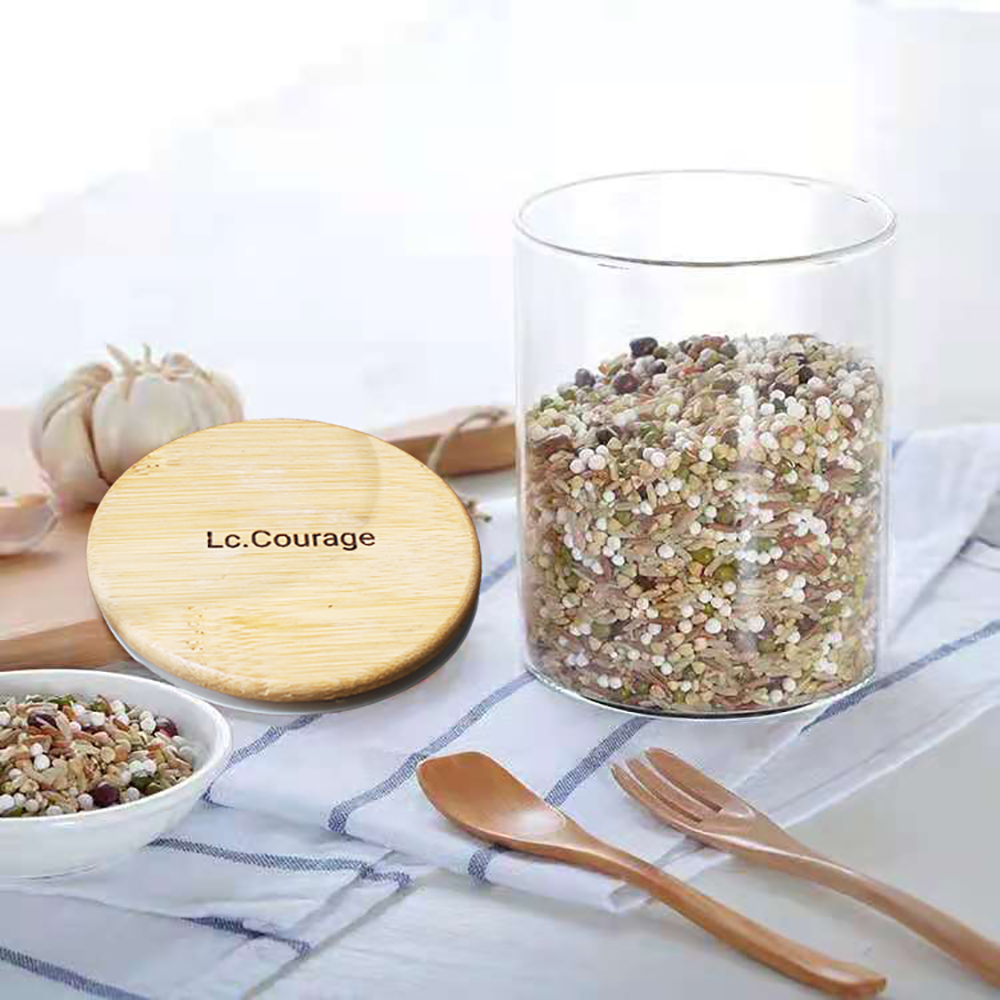 Lc.Courage 6 Pack Glass Kitchen Canisters with Airtight Bamboo Lid, Household Food Containers,Glass Jars,Candy Jar with Lid For Household