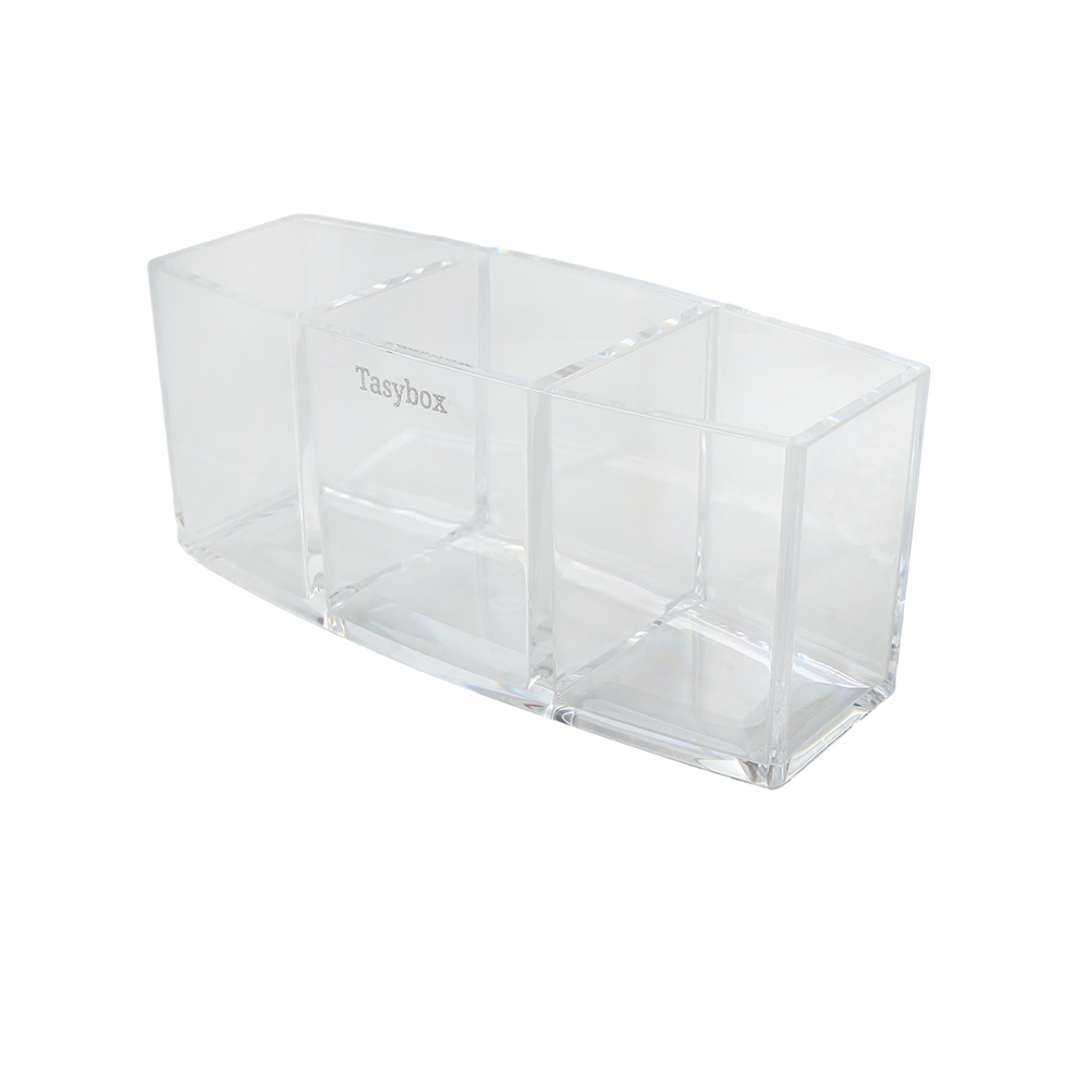 Tasybox Clear Makeup Brush Holder Organizer, 3 Slot Acrylic Brushes Storage, Eyeliners Eyebrow Pencil Display Case