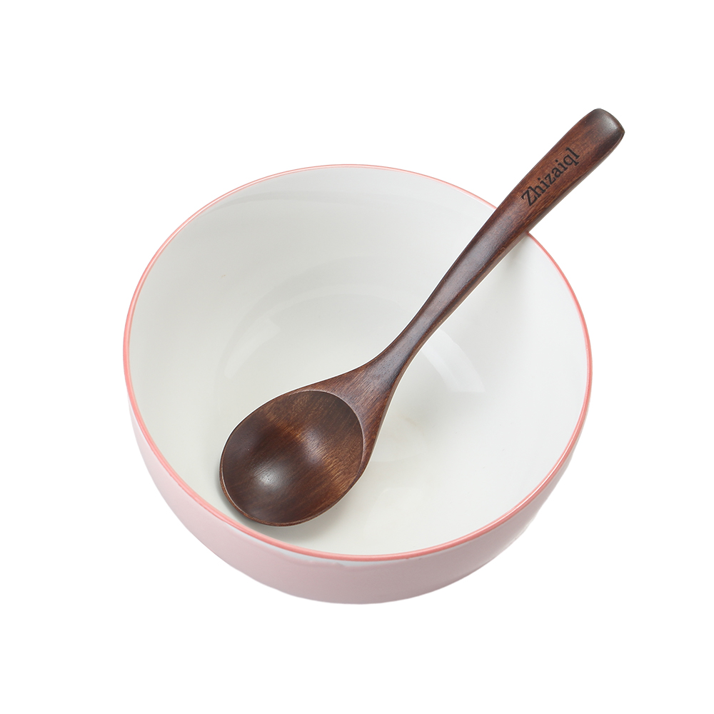 Zhizaiql Wooden cooking spoon, long handled spoon, food grade for eating and drinking soup spoon(6.8inch)