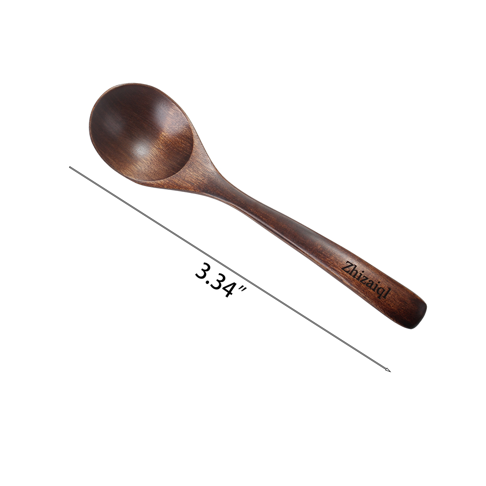 Zhizaiql Wooden cooking spoon, long handled spoon, food grade for eating and drinking soup spoon(6.8inch)