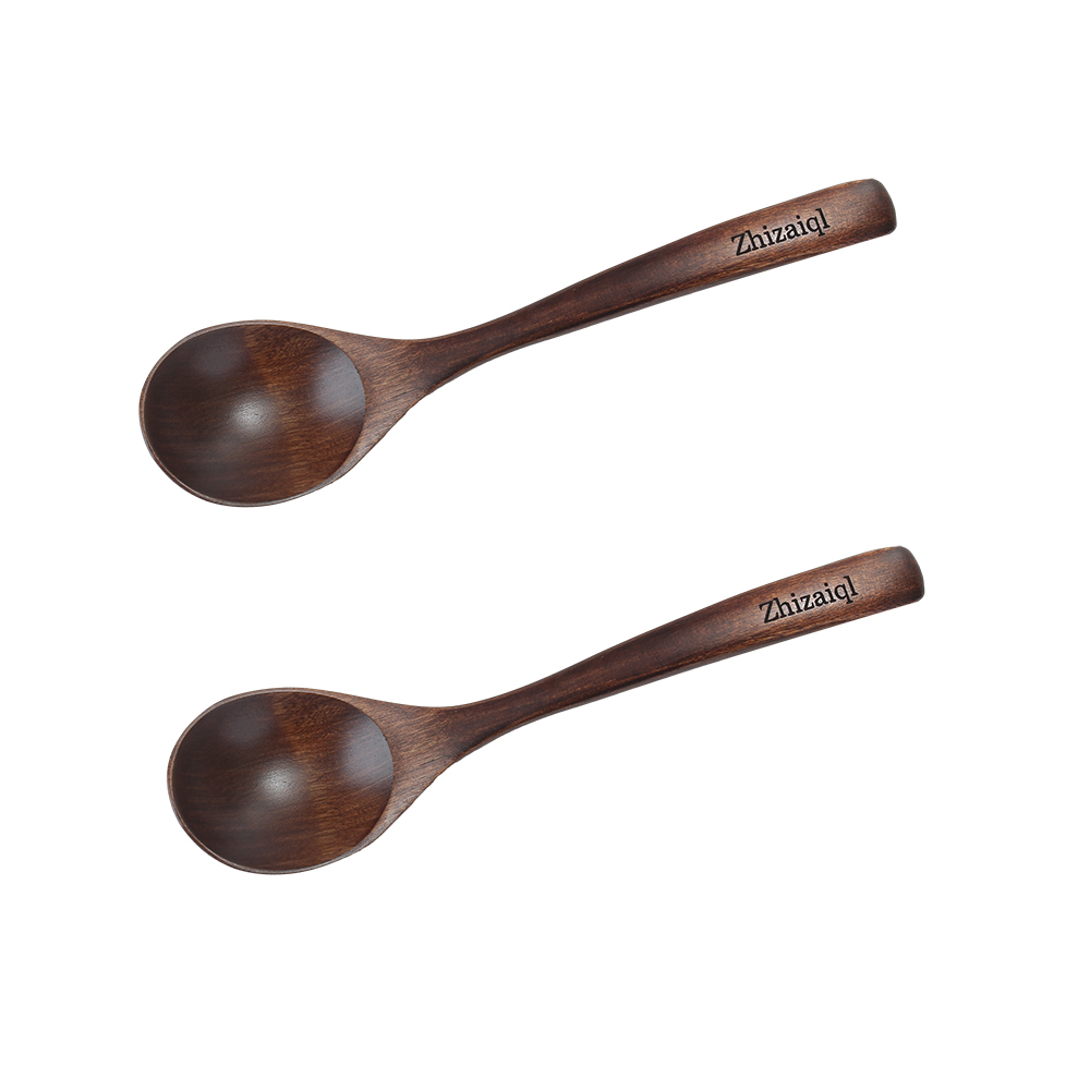 Zhizaiql Wooden cooking spoon, long handled spoon, food grade for eating and drinking soup spoon(6.8inch)