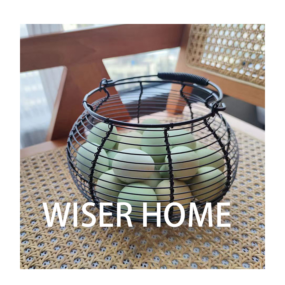 WISER HOME Household basket, Round Wire Basket,hand-held basket for Gathering Fresh Eggs, Fruits, and Vegetables