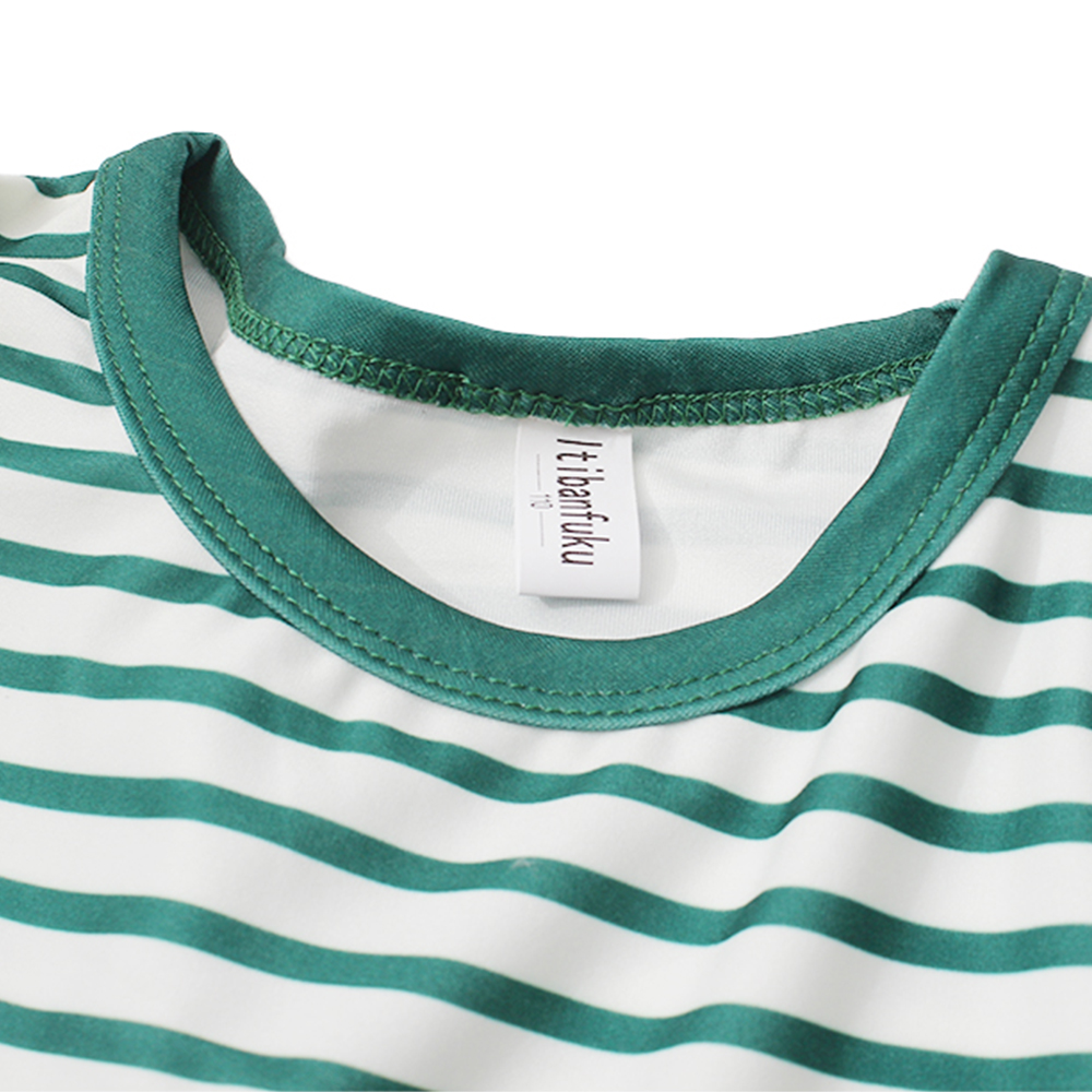 Itibanfuku Little Girls Dress Printed Dress Striped Stitching Short Sleeve Dress （Green-Lucky Grass）