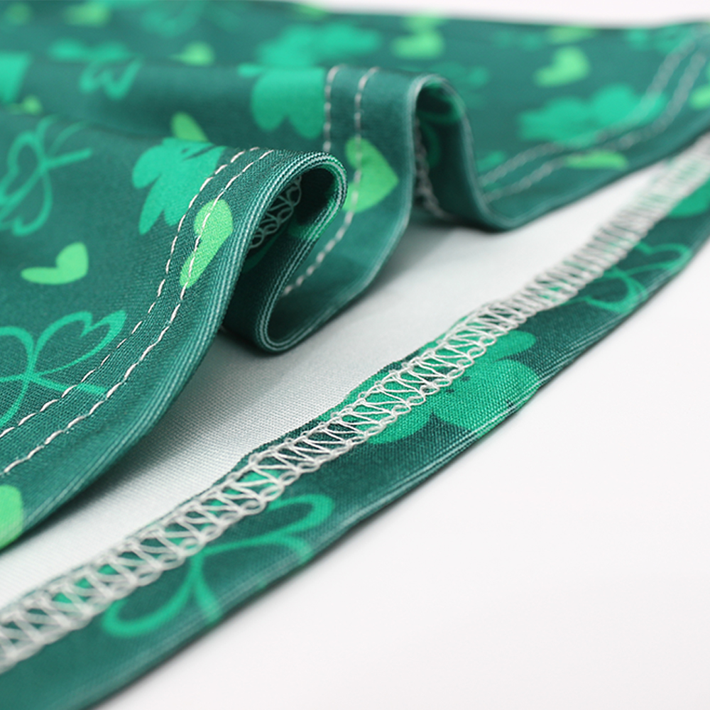 Itibanfuku Little Girls Dress Printed Dress Striped Stitching Short Sleeve Dress （Green-Lucky Grass）