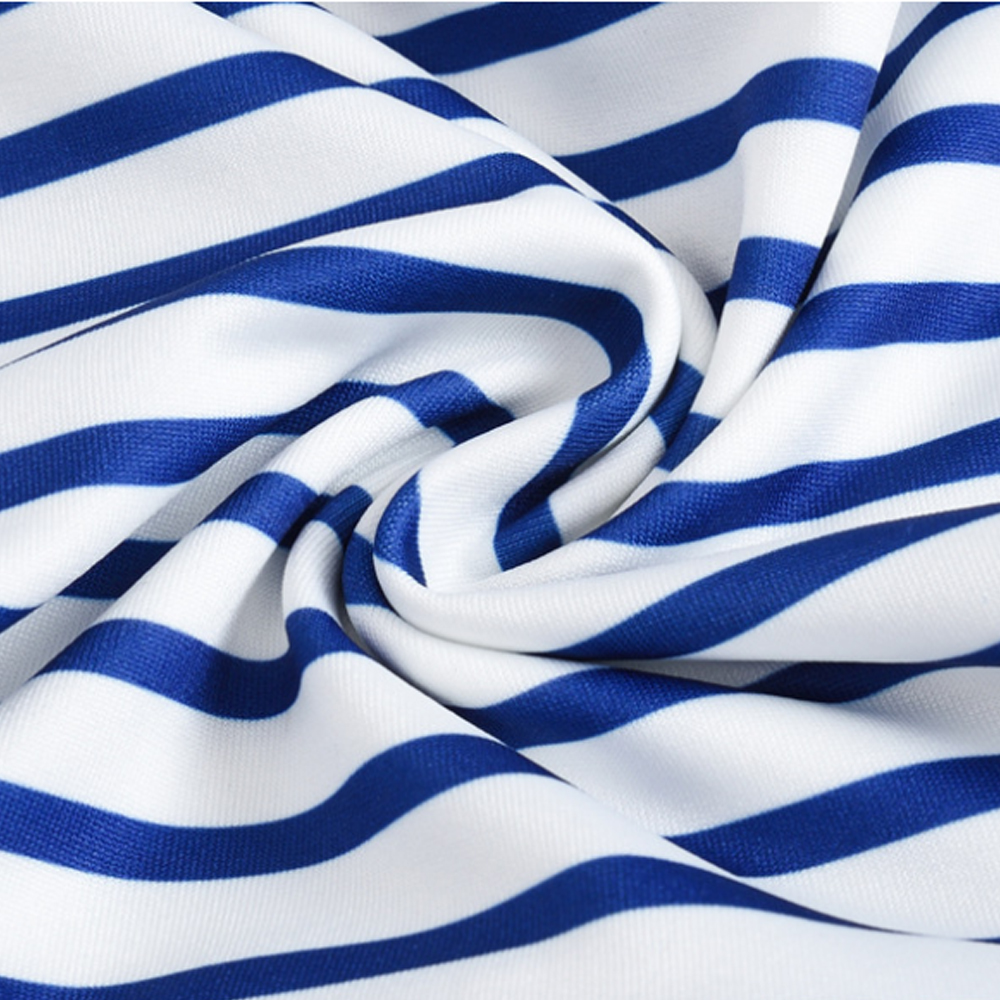 Itibanfuku Little Girls Dress Printed Dress Striped Stitching Short Sleeve Dress（Blue-Artificial Flower）