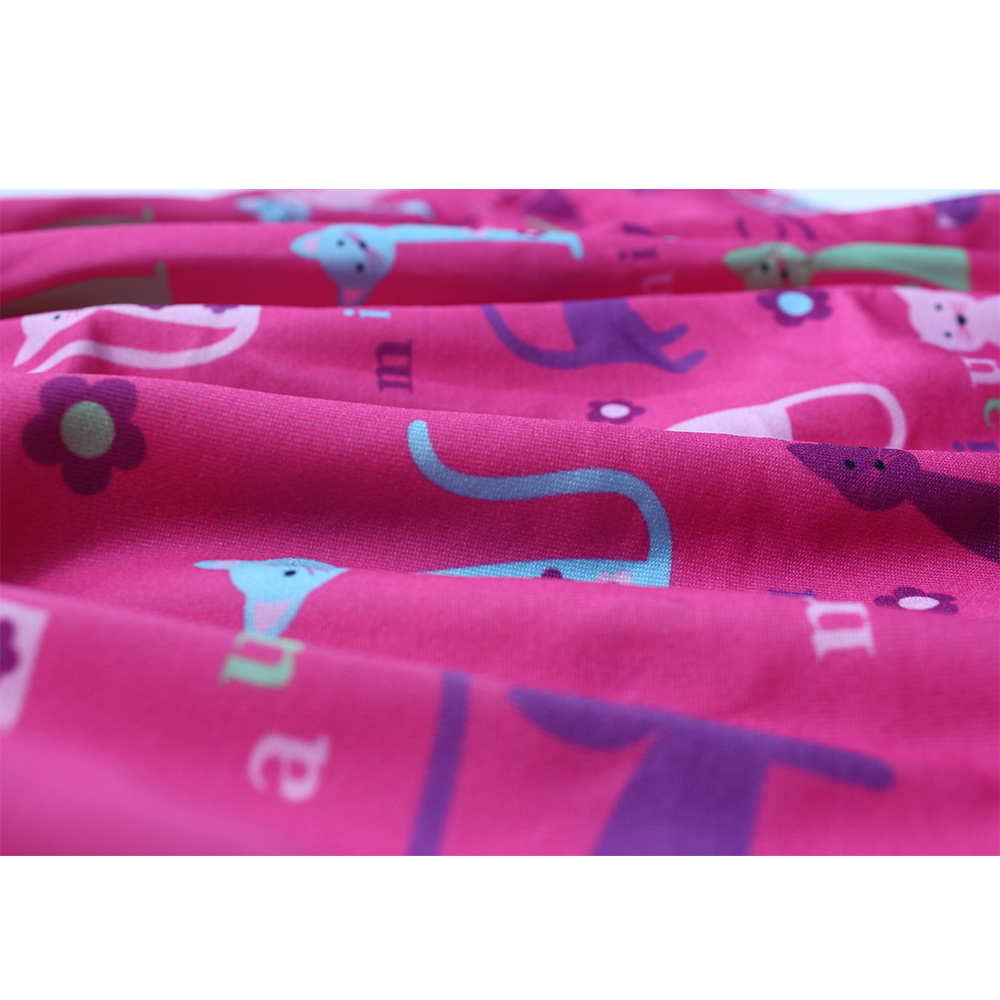 Itibanfuku Little Girls Dress Printed Dress Striped Stitching Short Sleeve Dress（Rose Red-Cat）