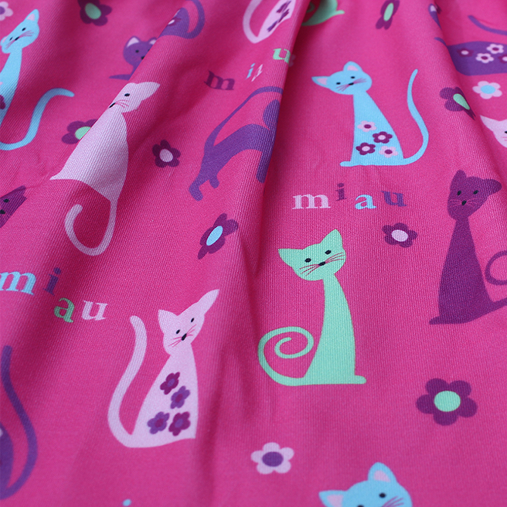 Itibanfuku Little Girls Dress Printed Dress Striped Stitching Short Sleeve Dress（Rose Red-Cat）