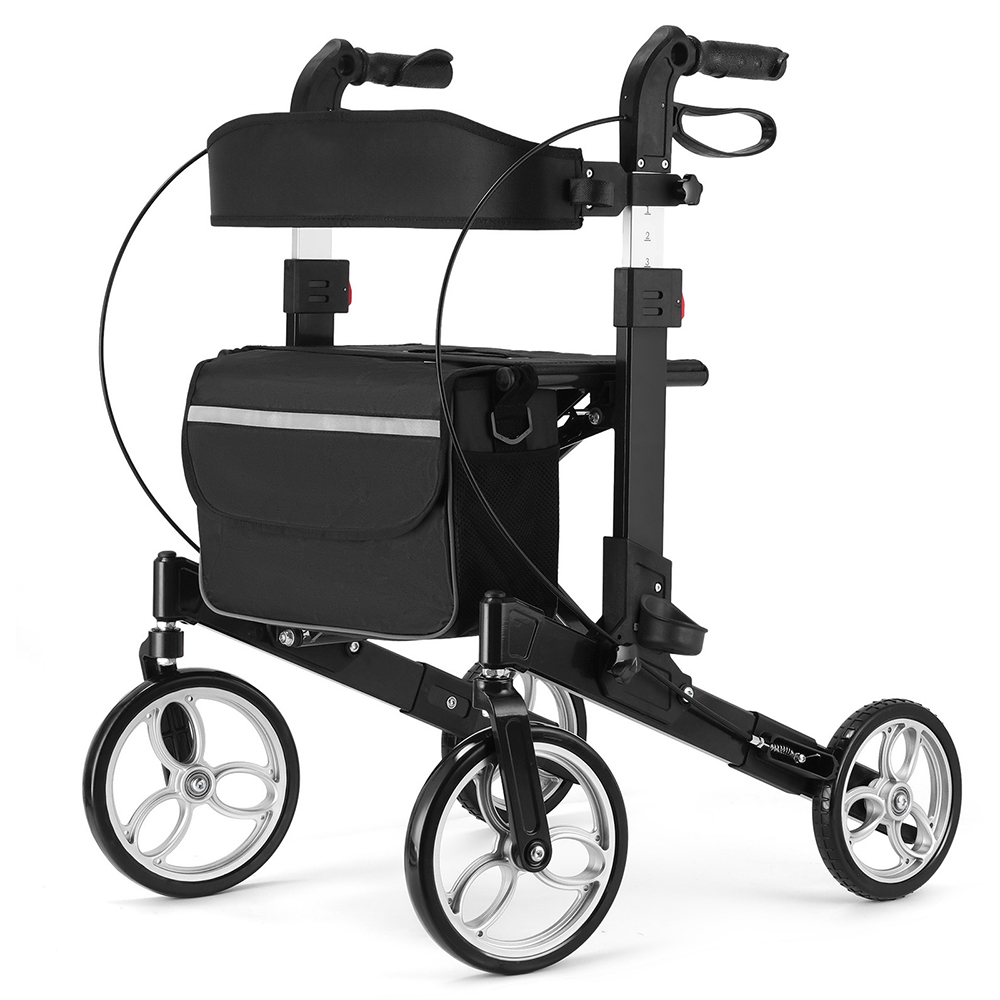 HEPO Shopping trolleys,Foldable Rollator trolleys with Seat,360° swivel front and rear wheels lightweight walker for seniors