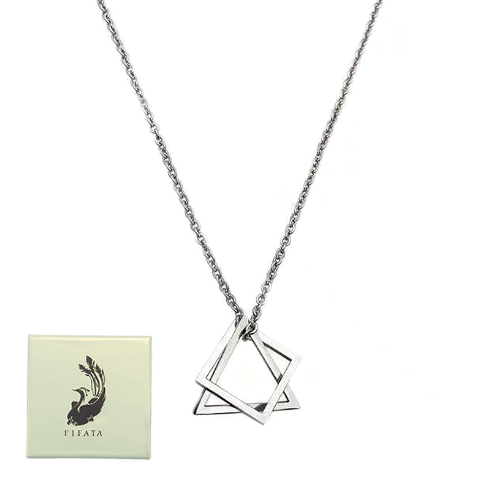 FIFATA Stainless Steel Two-in-One Geometric Square Necklace,Fashion Accessory Necklace, Not Easy to Fade,Waterproof and Durable