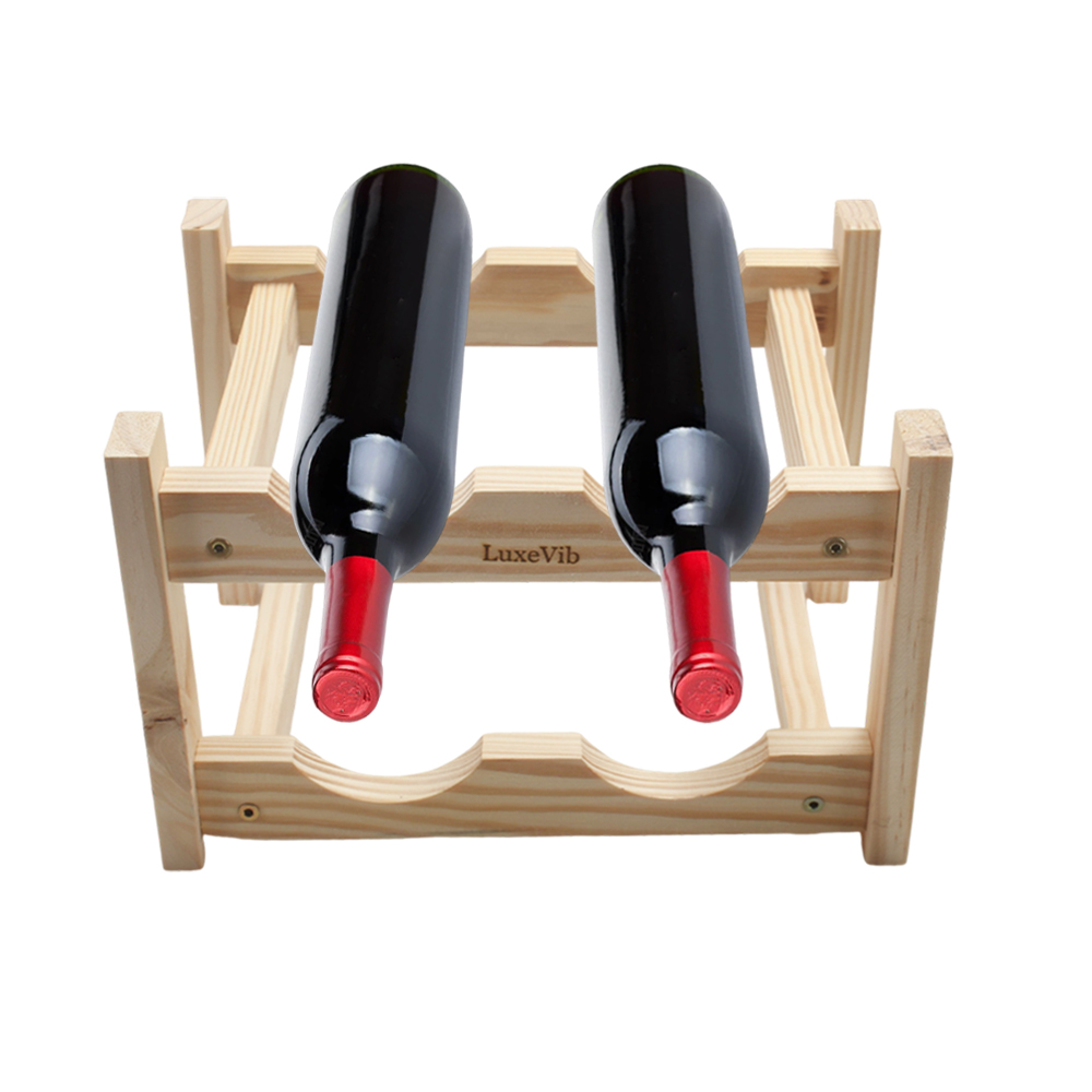LuxeVib Bottle Rack, Red Wine Bottle Rack, Small Solid Wood Red Wine Display Rack