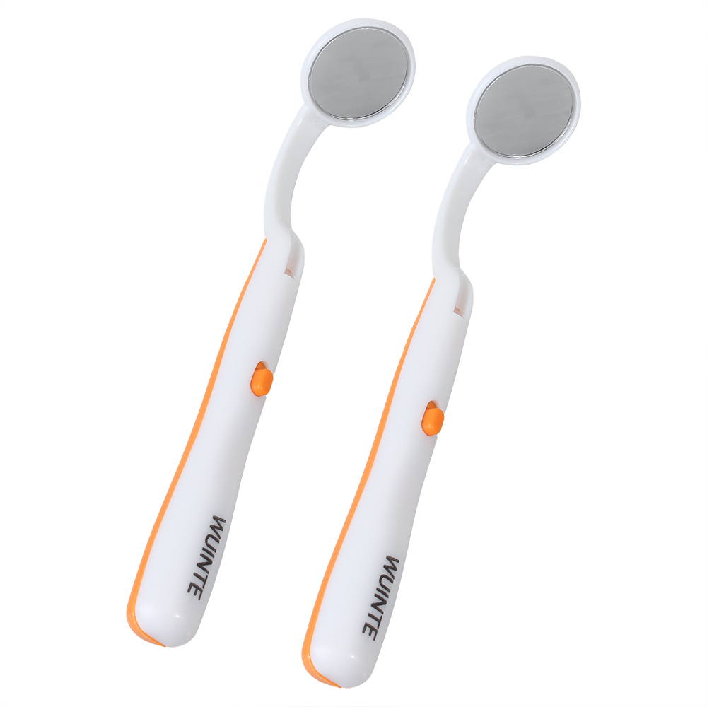 WUINTE 2PCS Oral Dental Mirror Mouth Tooth Inspection Mirrors with Bright LED Light (Orange)