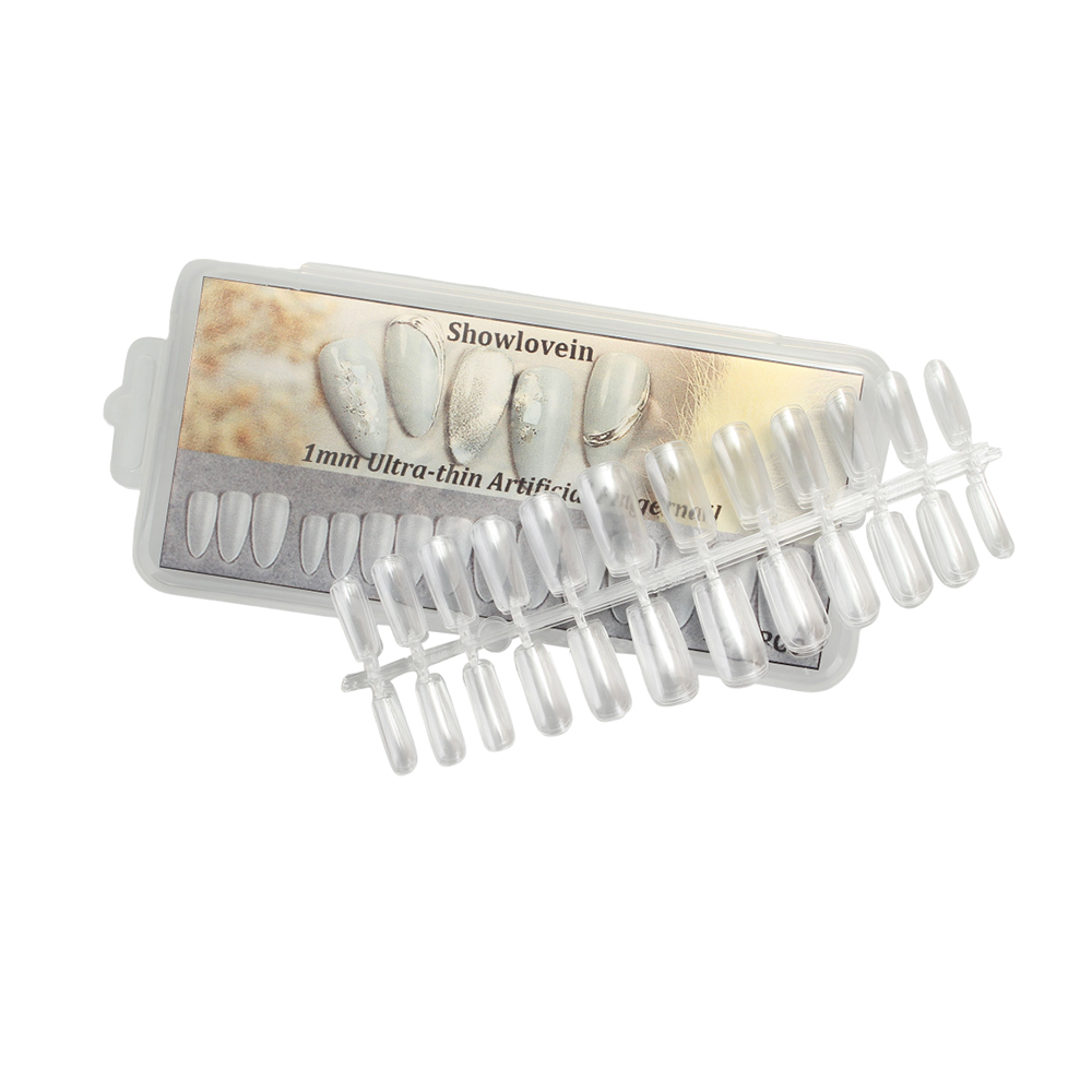 showlovein Artificial fingernails, 120PCS Circular Transparent Ultra-Thin Nail Tips with Box for Nail Extension Art Home DIY Nail Salon