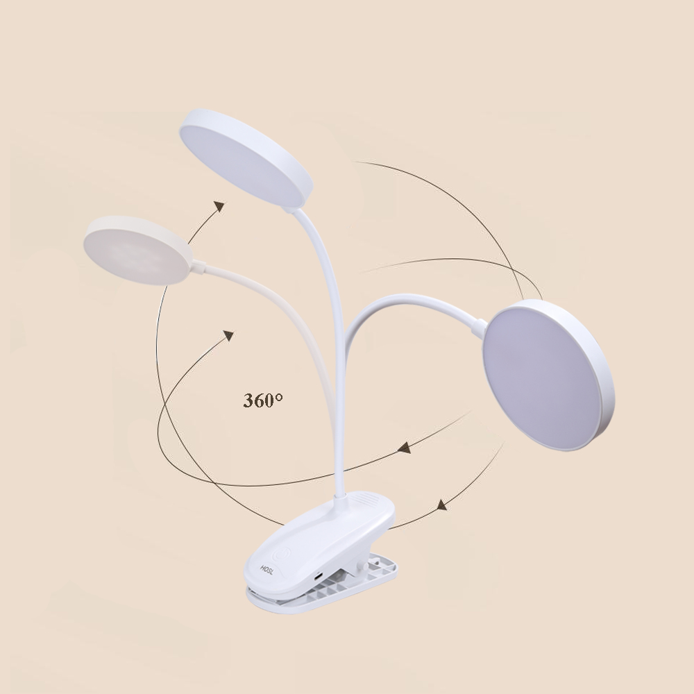 HOSL Rechargeable Clip-on LED Clip Reading Light with USB Charging Cable, 360° Rotation, 3 Color Temperature, Extra Bright Portable Task Lamp for Reading.