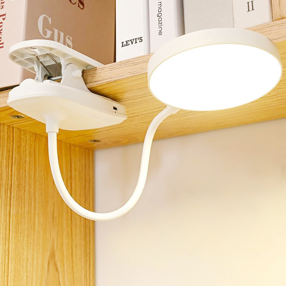 HOSL Rechargeable Clip-on LED Clip Reading Light with USB Charging Cable, 360° Rotation, 3 Color Temperature, Extra Bright Portable Task Lamp for Reading.