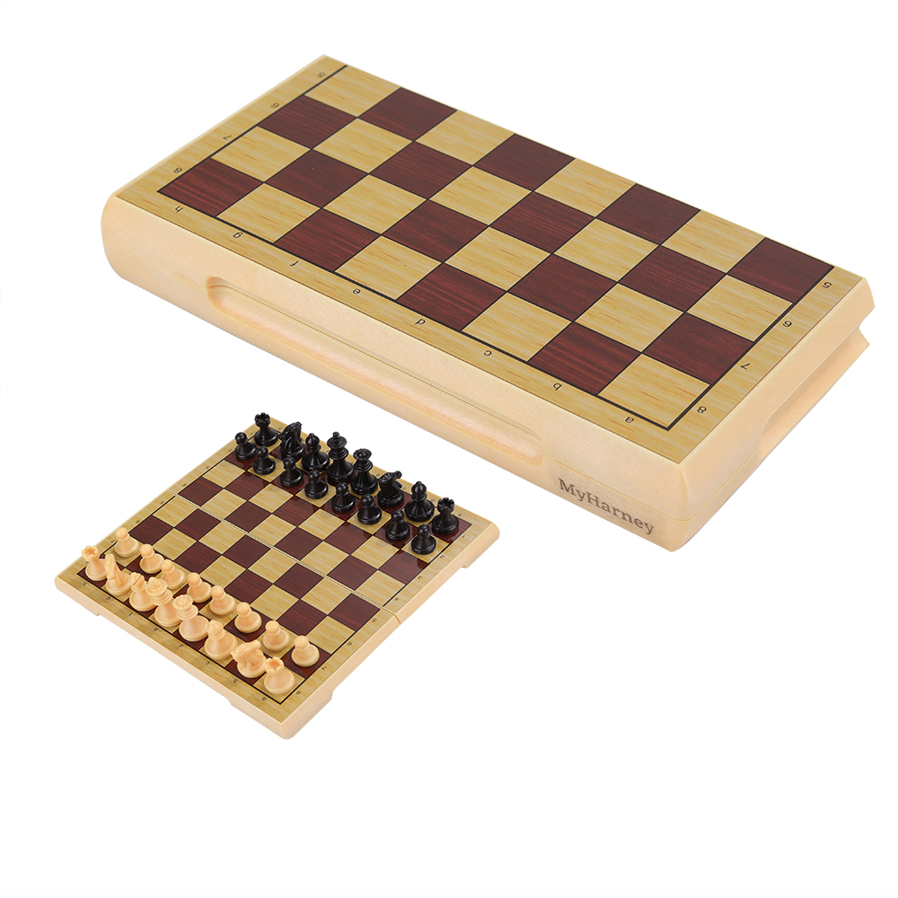 MYHARNEY Magnetic Wooden Chess Folding Board Beginner Chess Set for Kids and Adults