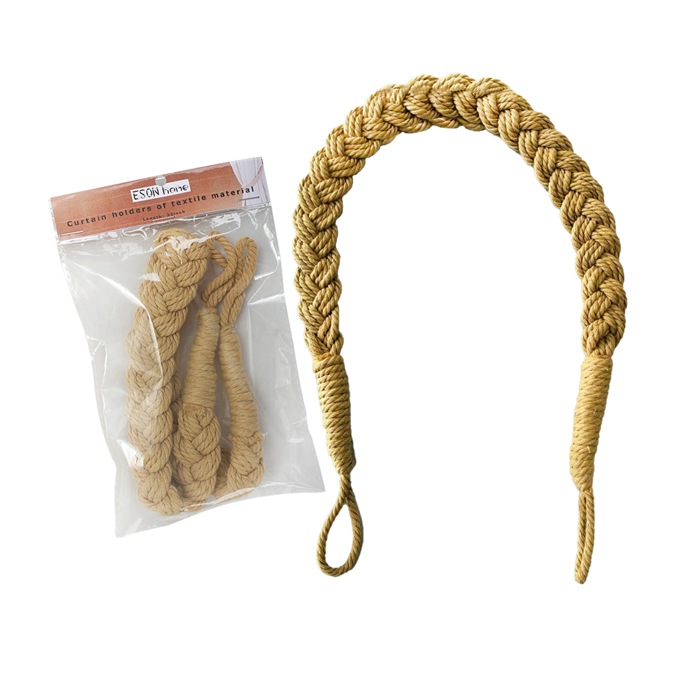 ESON HOME Curtain holders of textile material,2 Pack Braided Drapery Holdback Holder Decorative Rope Tie Back for Home & Office Drapery (Khaki)
