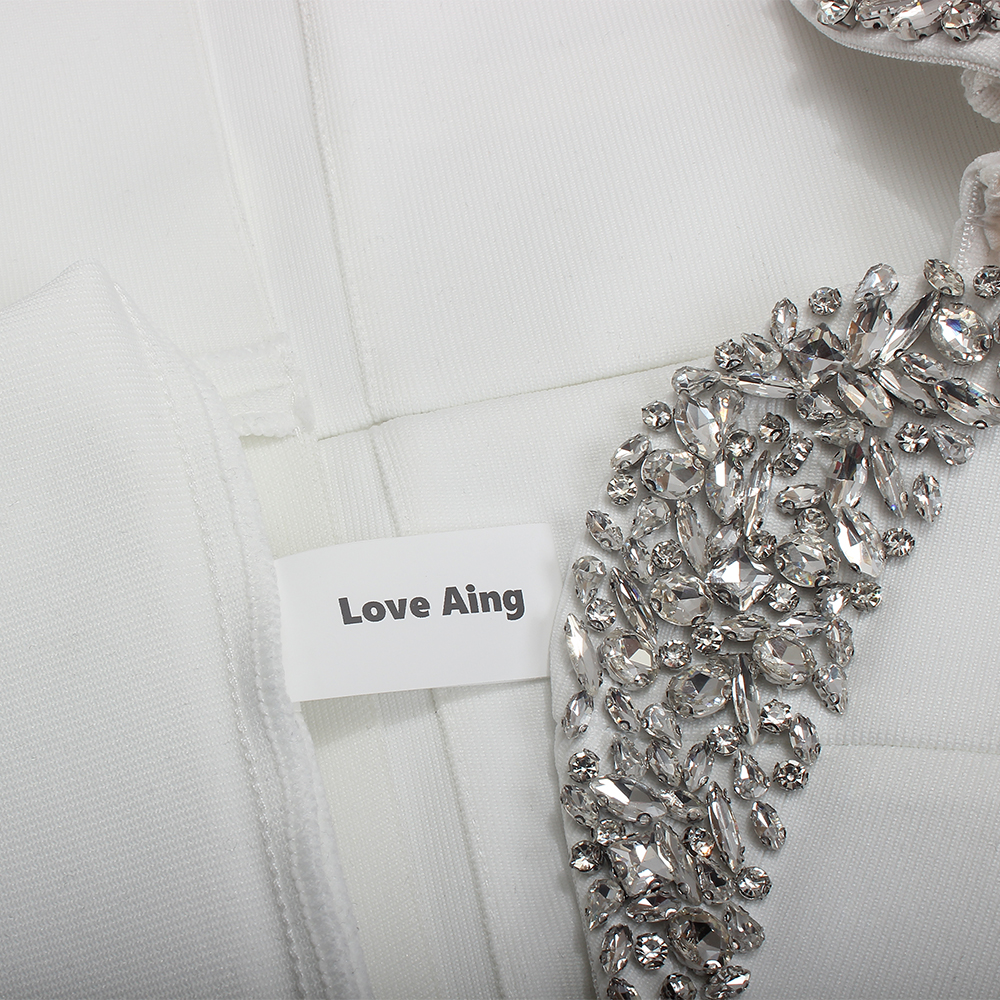 Love Aing Women's Ceremonial Dresses Strapless Dress Short Dance Party Dress Pure White Diamond Studded Design