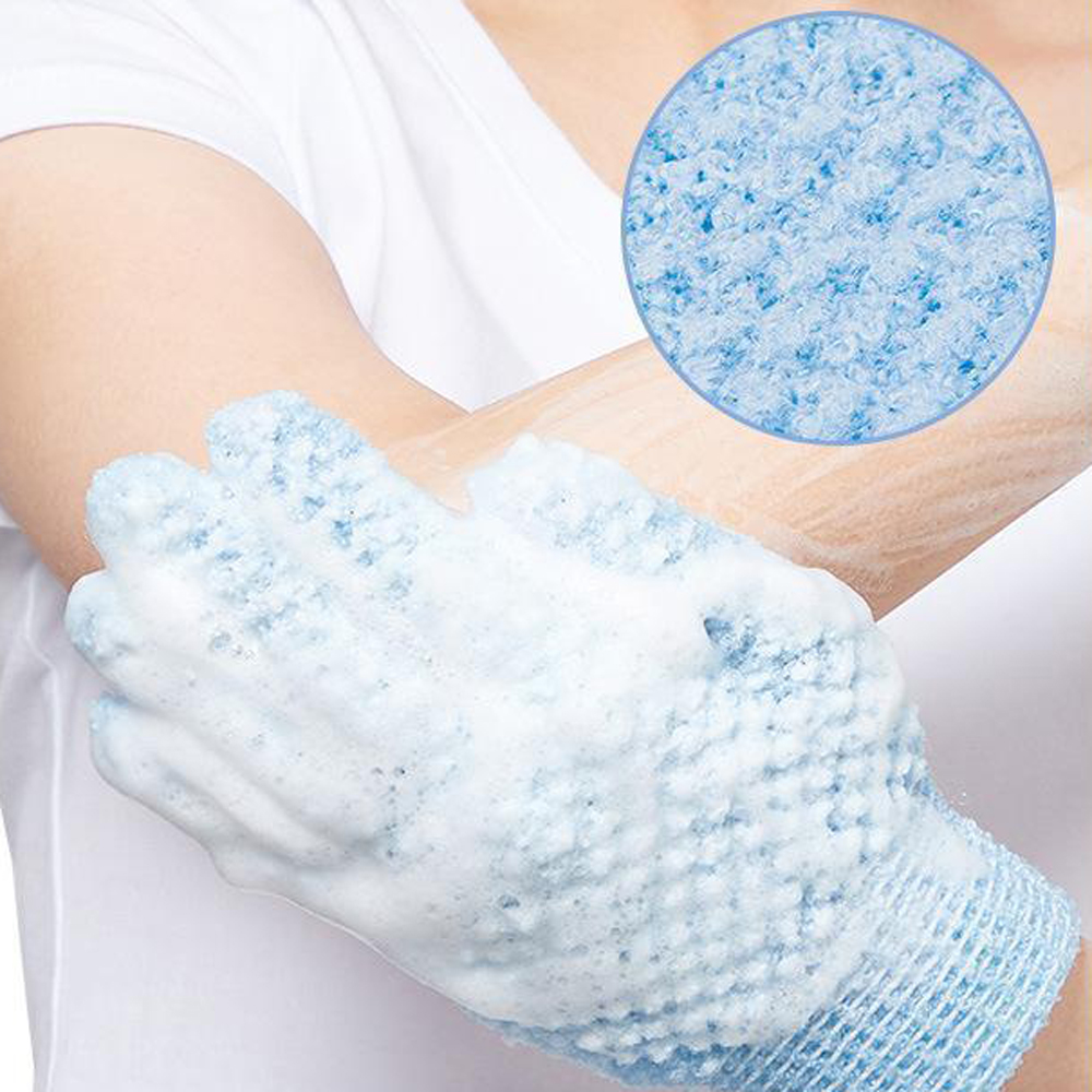 Tyttus 2PC Five Fingers Bath Gloves Bath Shower Sauna Scrubber Mitt for Men Women ( Blue).